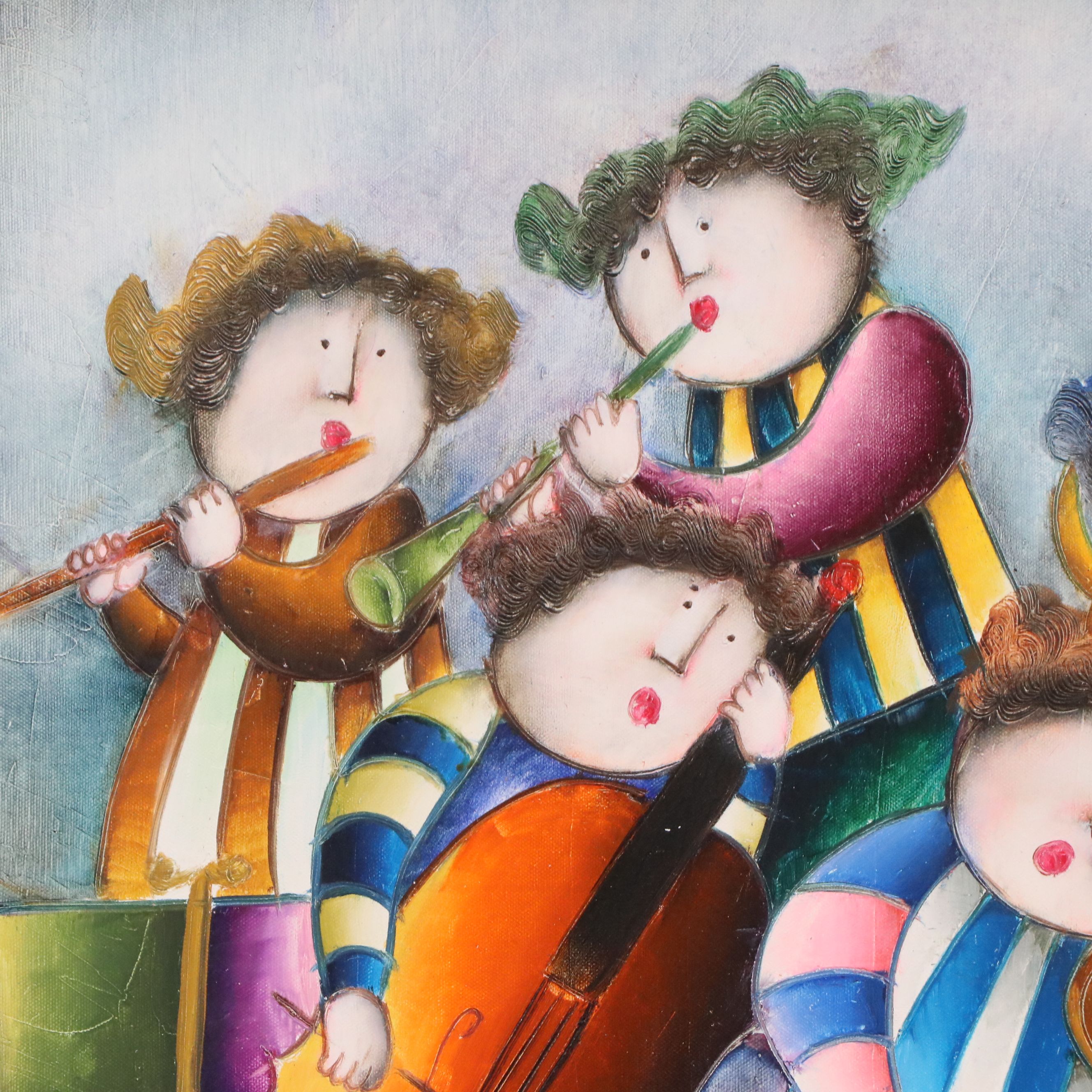 Joyce Roybal Oil Painting of Band, Late 20th to 21st Century