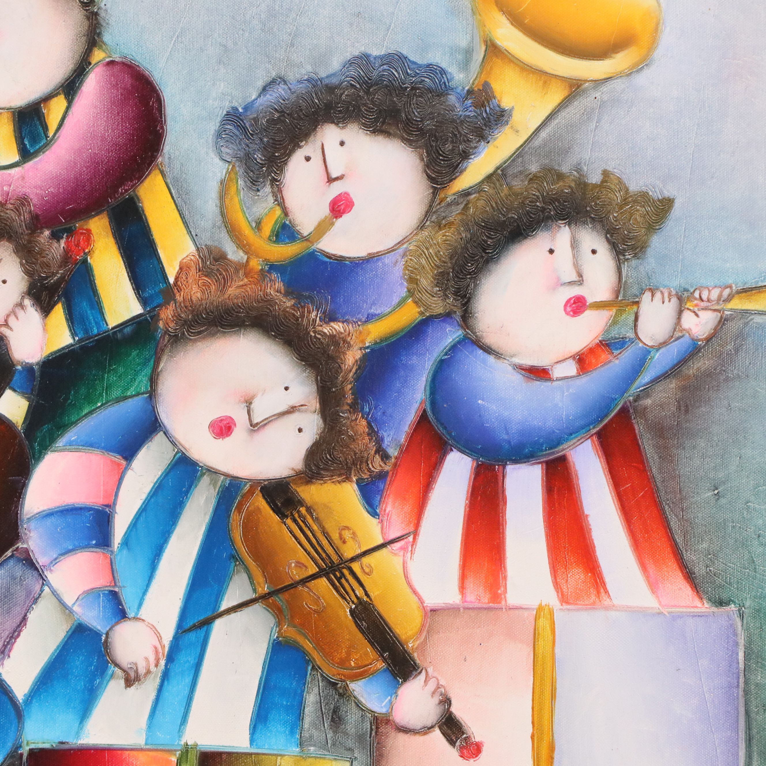 Joyce Roybal Oil Painting of Band, Late 20th to 21st Century