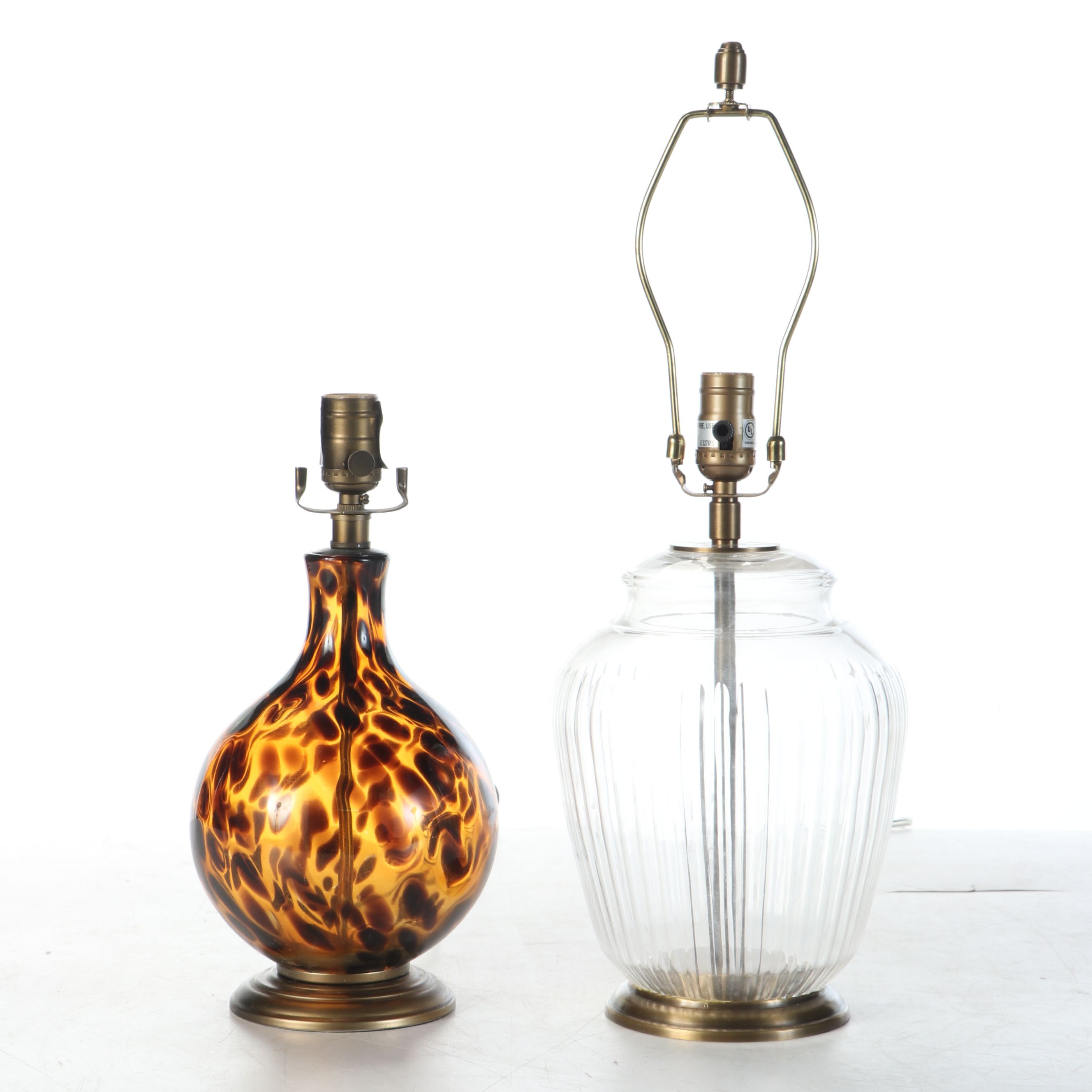 Ballard Designs Tortoise Glass Accent Lamp with Ribbed Glass Accent Lamp