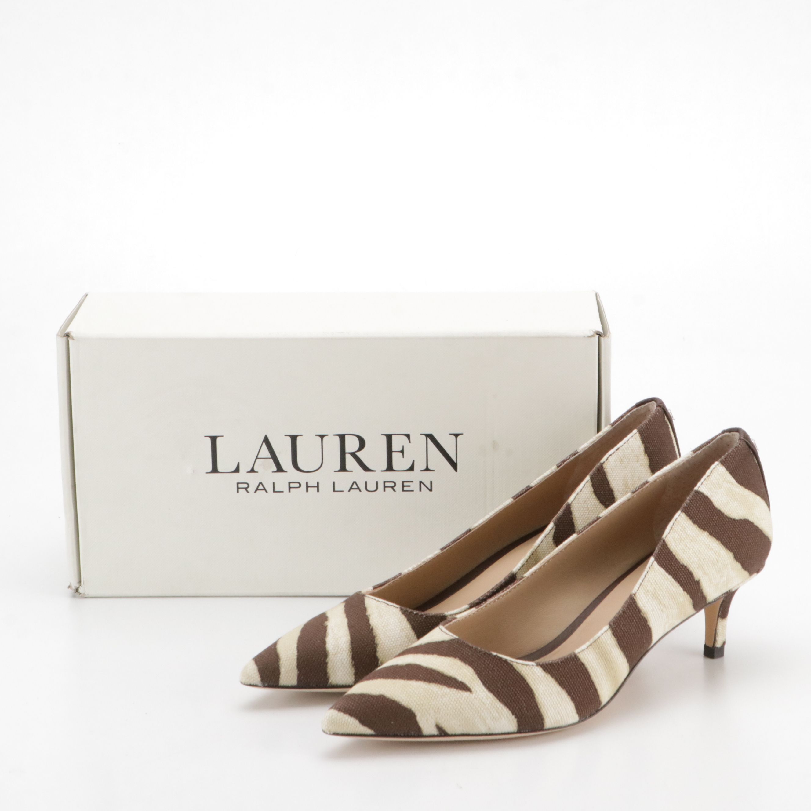Lauren Ralph Lauren Adrienne Pumps in Zebra Print Canvas with Box