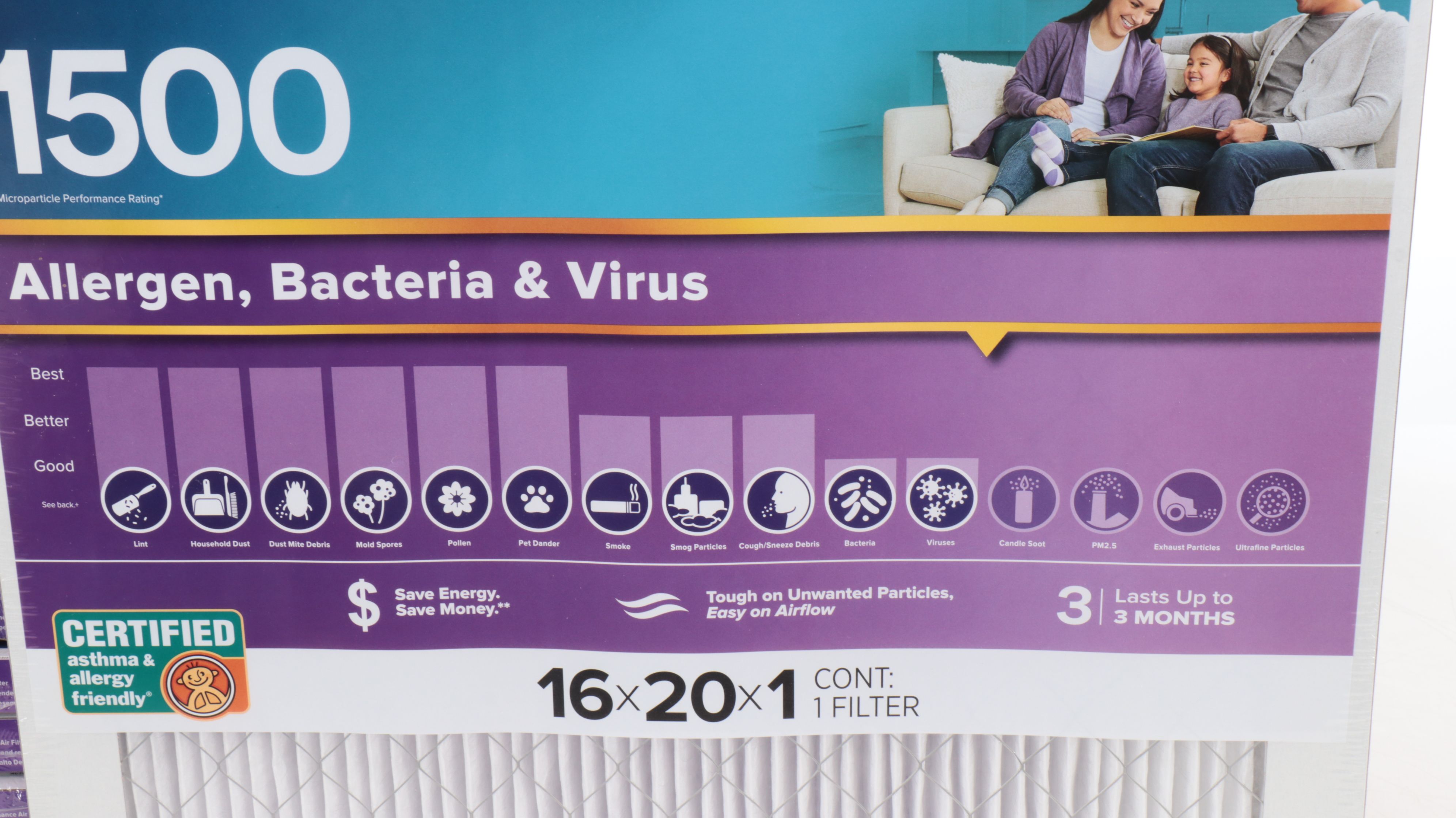 3M Filtrete 1500 High Performance Air Filters, 16" x 20" x 1"