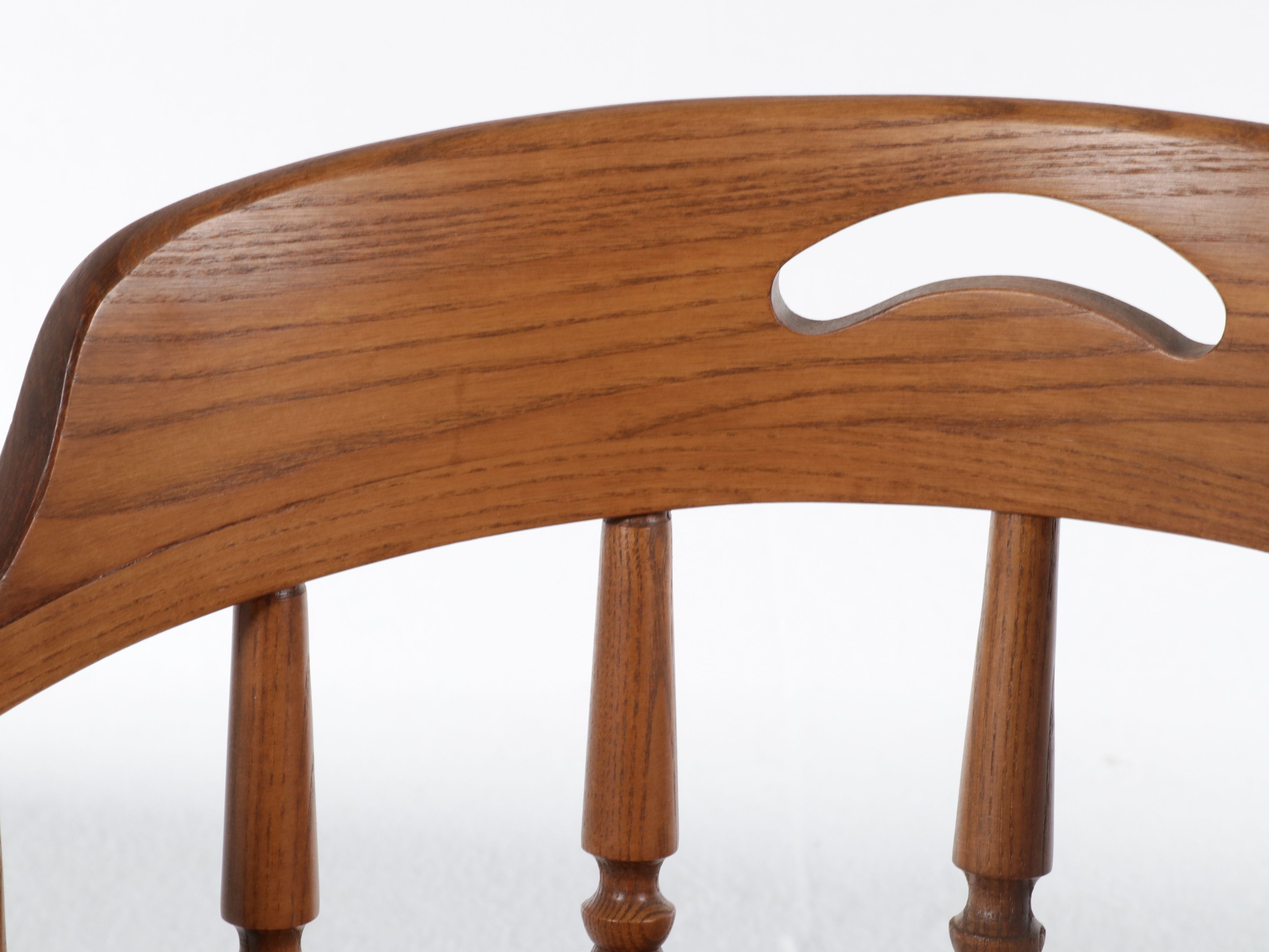 Pair of Tooled Leather Inset Oak Captain's Chairs, Late 20th Century