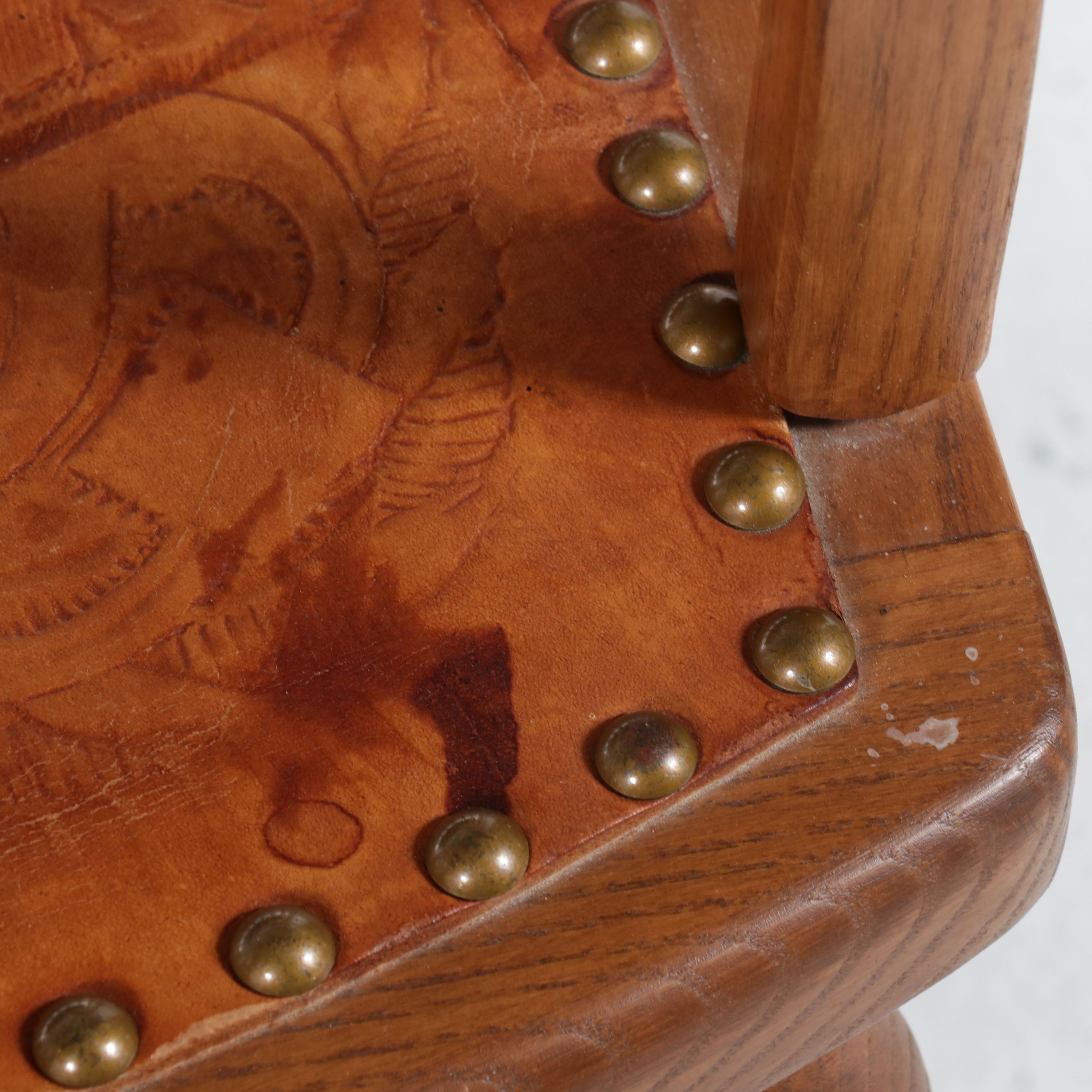 Pair of Tooled Leather Inset Oak Captain's Chairs, Late 20th Century