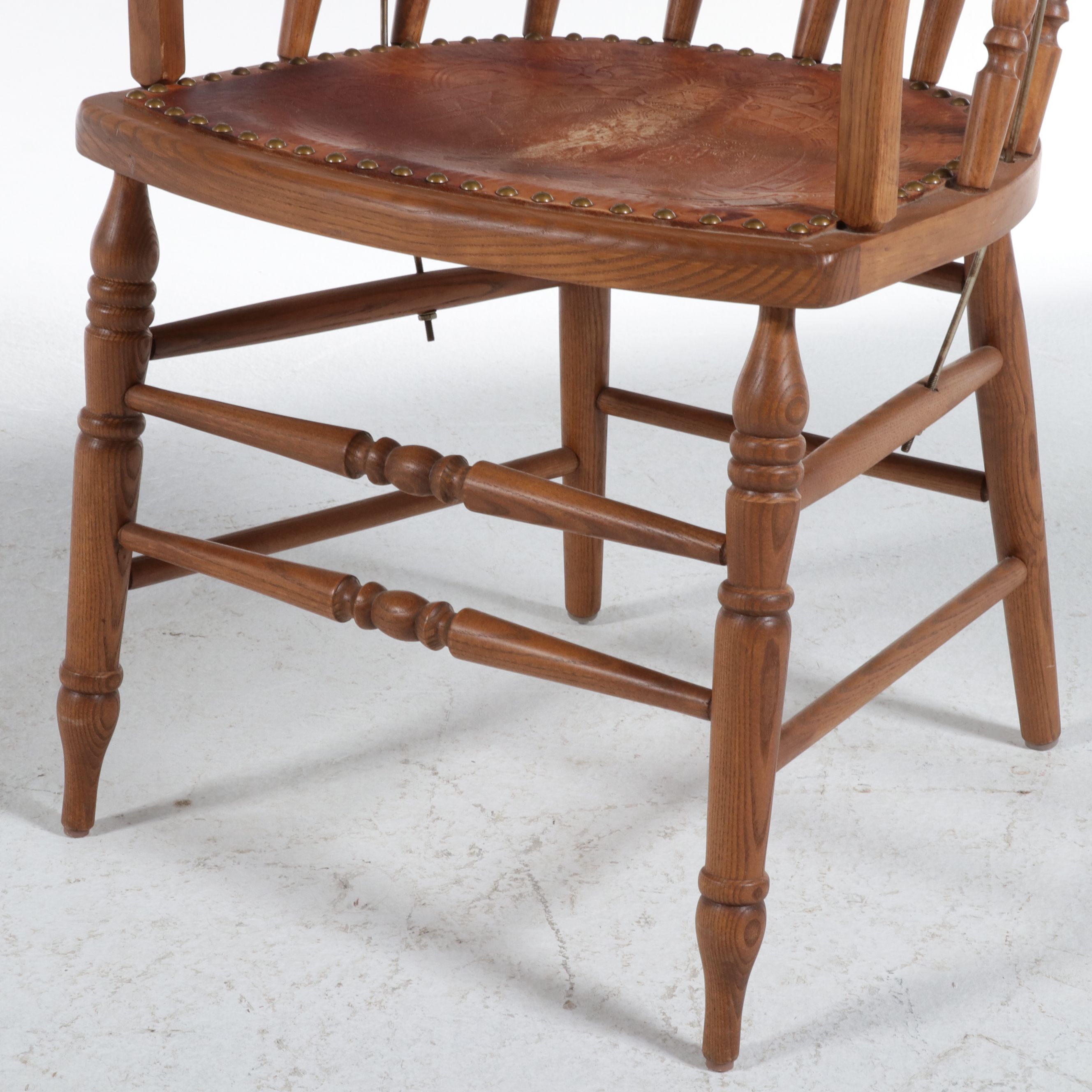 Pair of Tooled Leather Inset Oak Captain's Chairs, Late 20th Century