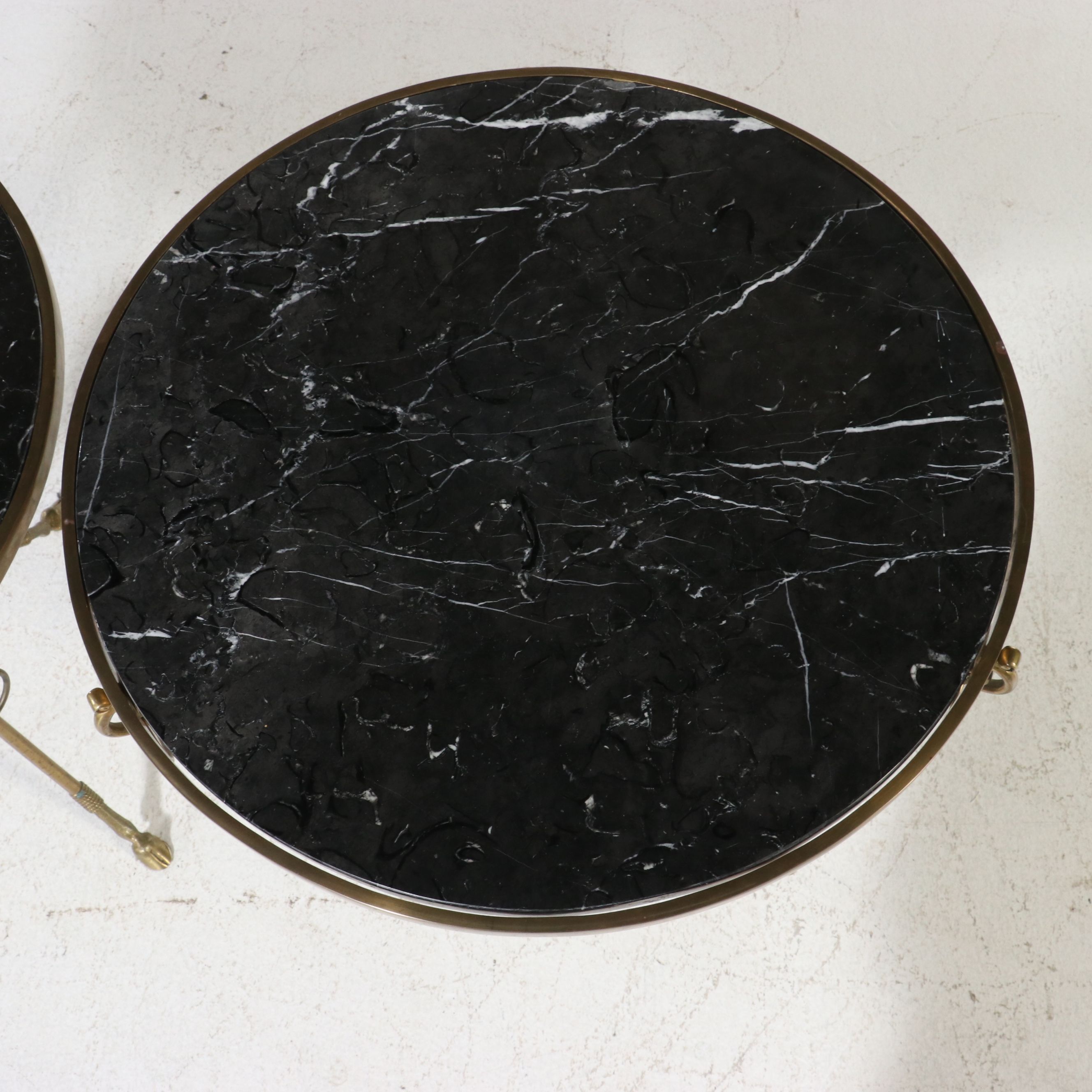 Pair of Neoclassical Style Brass and Marble Gueridon Side Tables