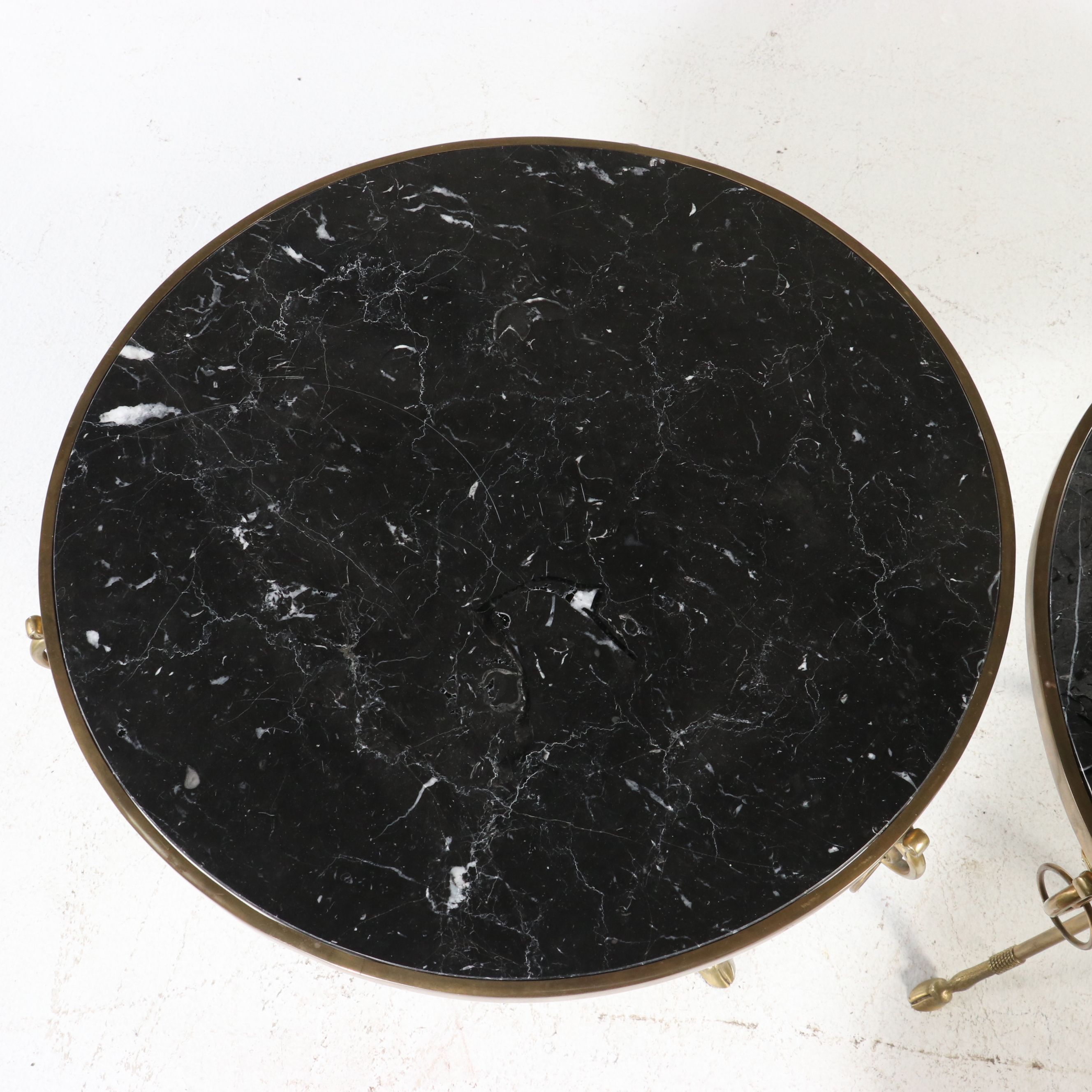 Pair of Neoclassical Style Brass and Marble Gueridon Side Tables