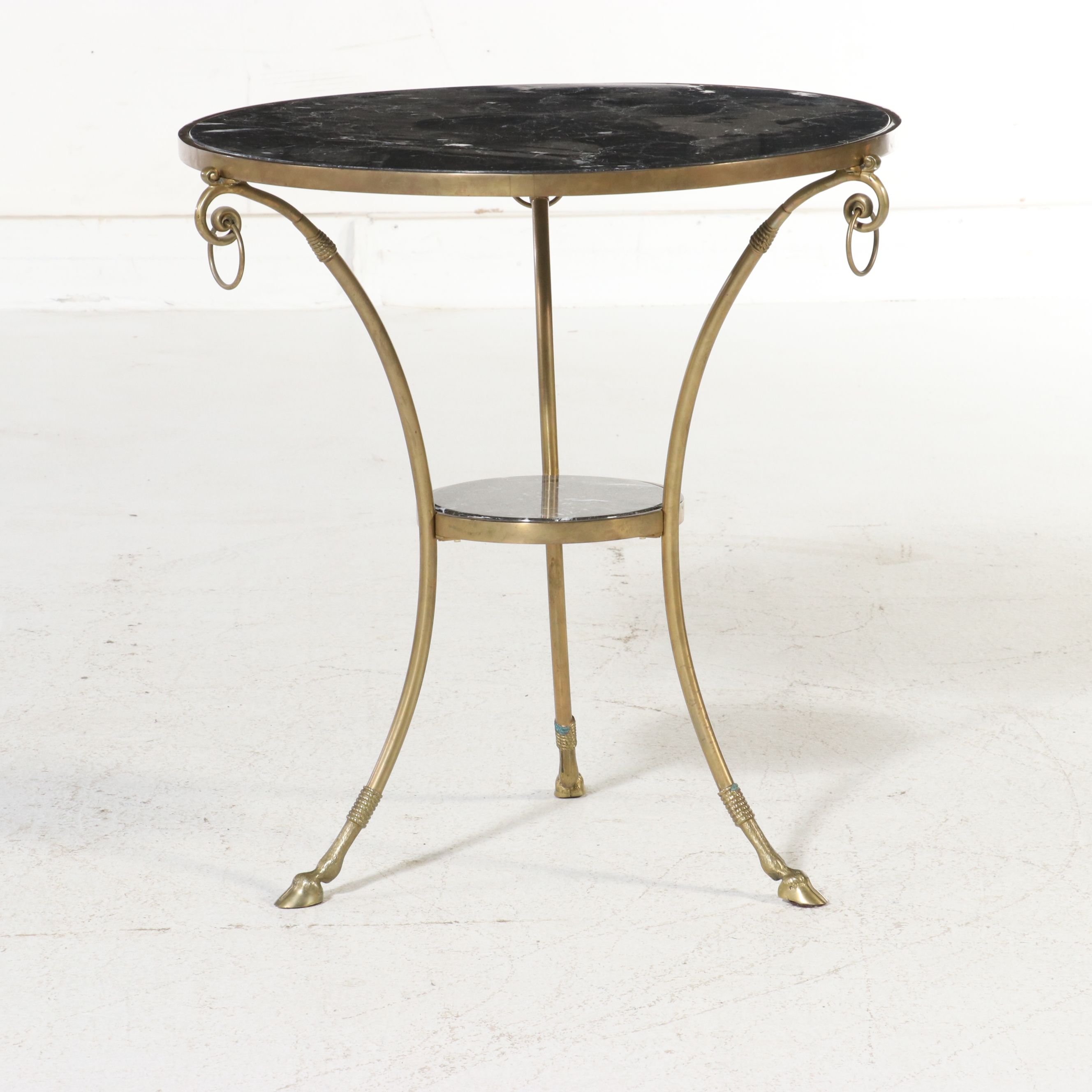 Pair of Neoclassical Style Brass and Marble Gueridon Side Tables