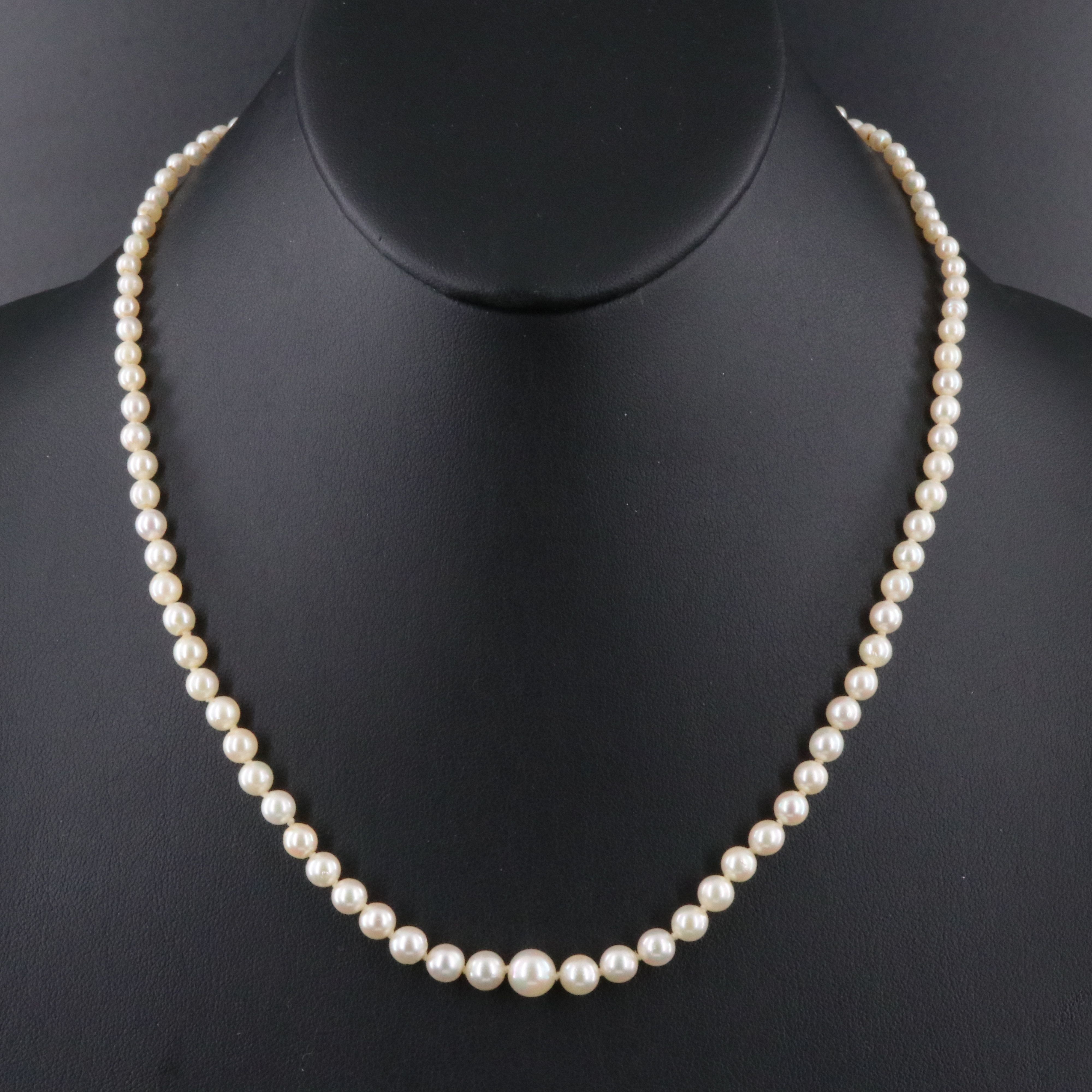 Graduated Pearl Necklace with Antique Platinum Diamond Clasp and GIA Report