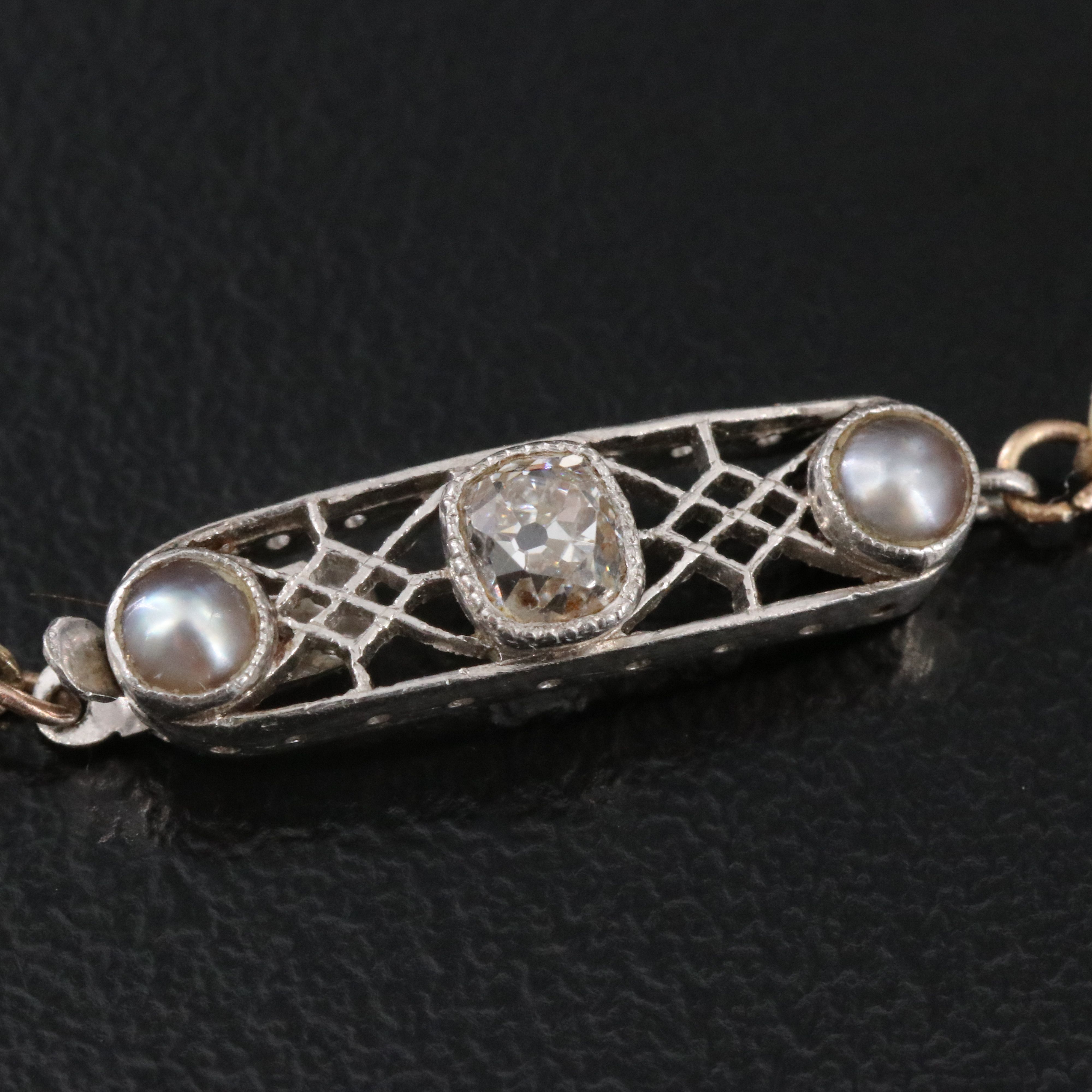 Graduated Pearl Necklace with Antique Platinum Diamond Clasp and GIA Report