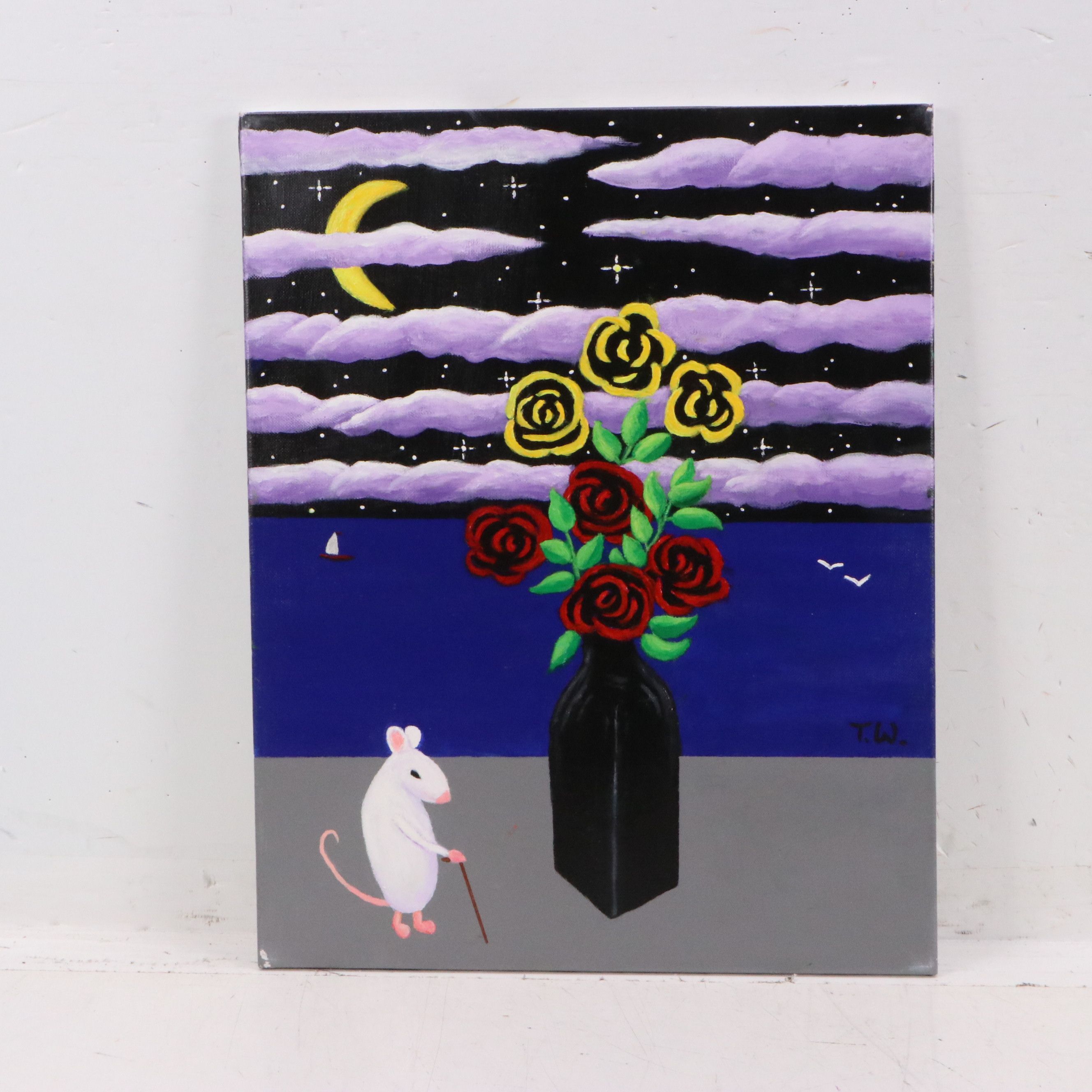 James Thomas Watkins Stylized Nocturne Floral Still Life Acrylic Paintings