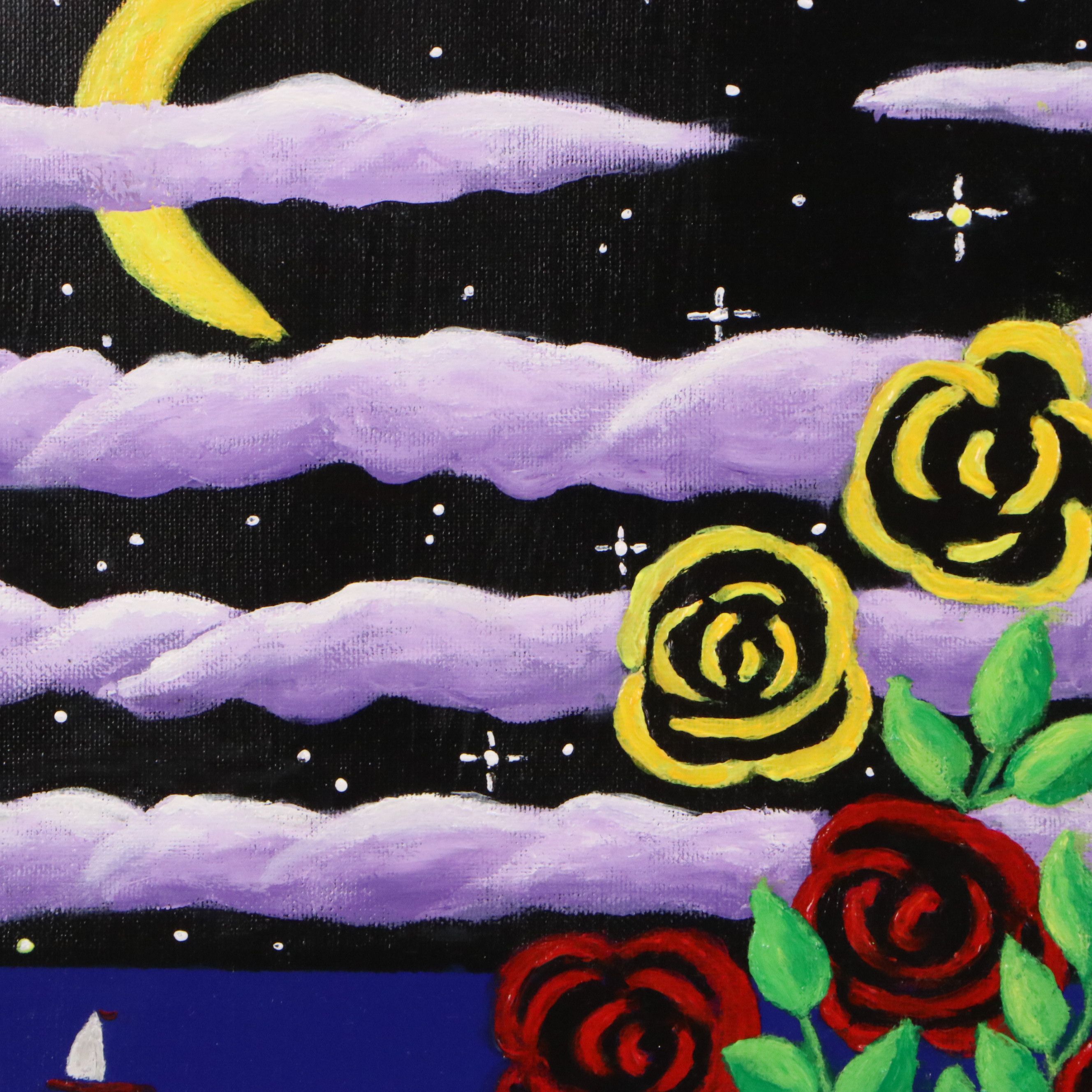 James Thomas Watkins Stylized Nocturne Floral Still Life Acrylic Paintings