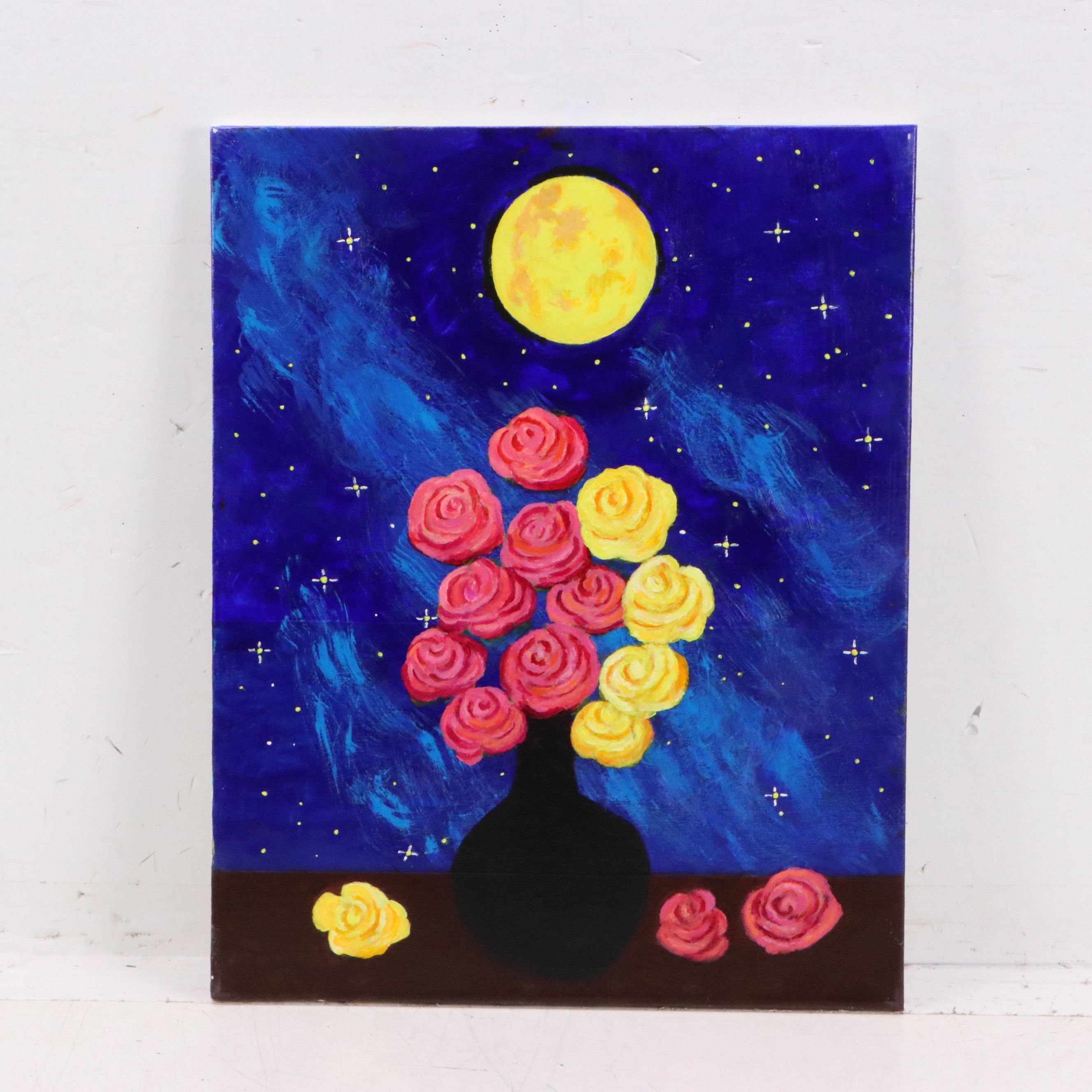 James Thomas Watkins Stylized Nocturne Floral Still Life Acrylic Paintings