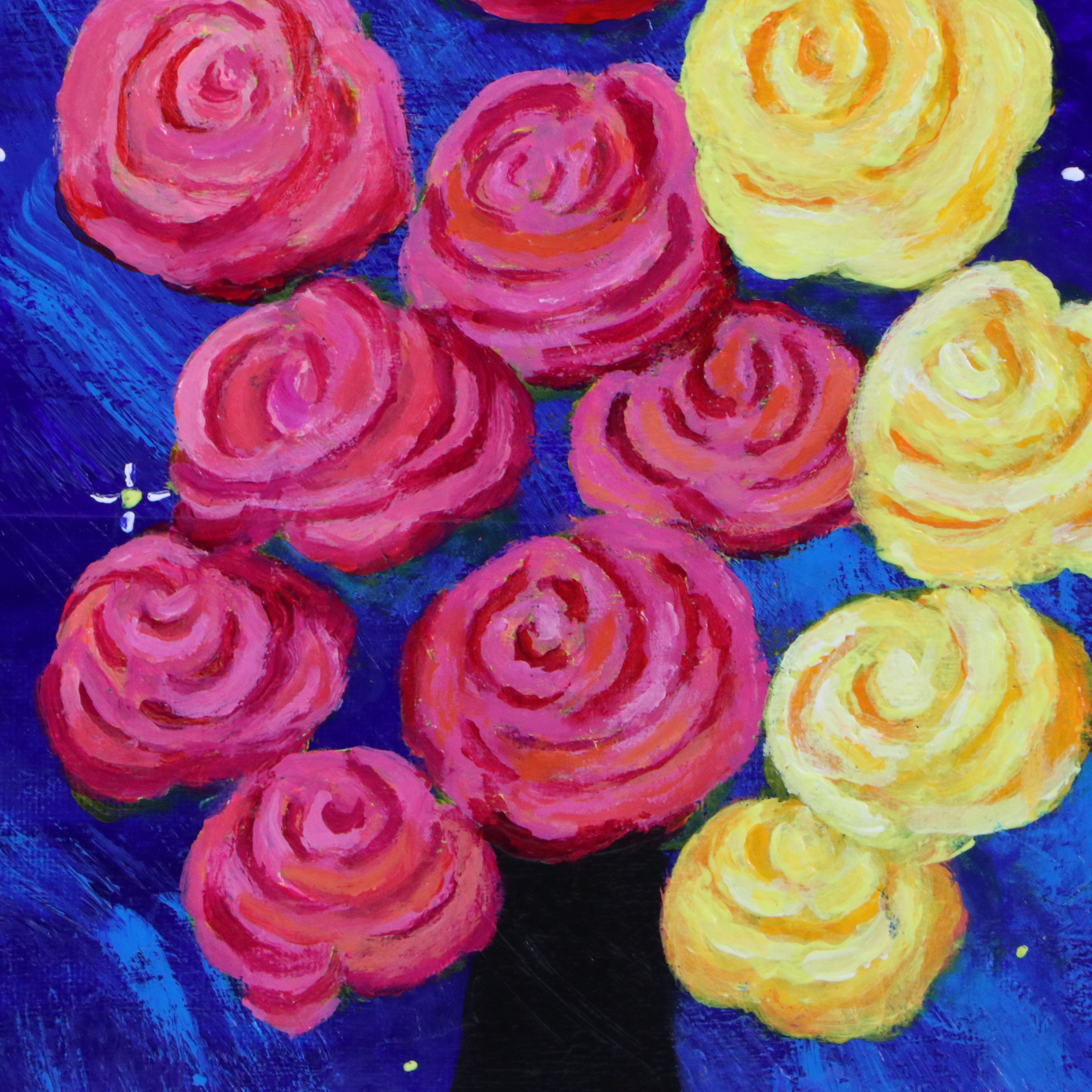 James Thomas Watkins Stylized Nocturne Floral Still Life Acrylic Paintings