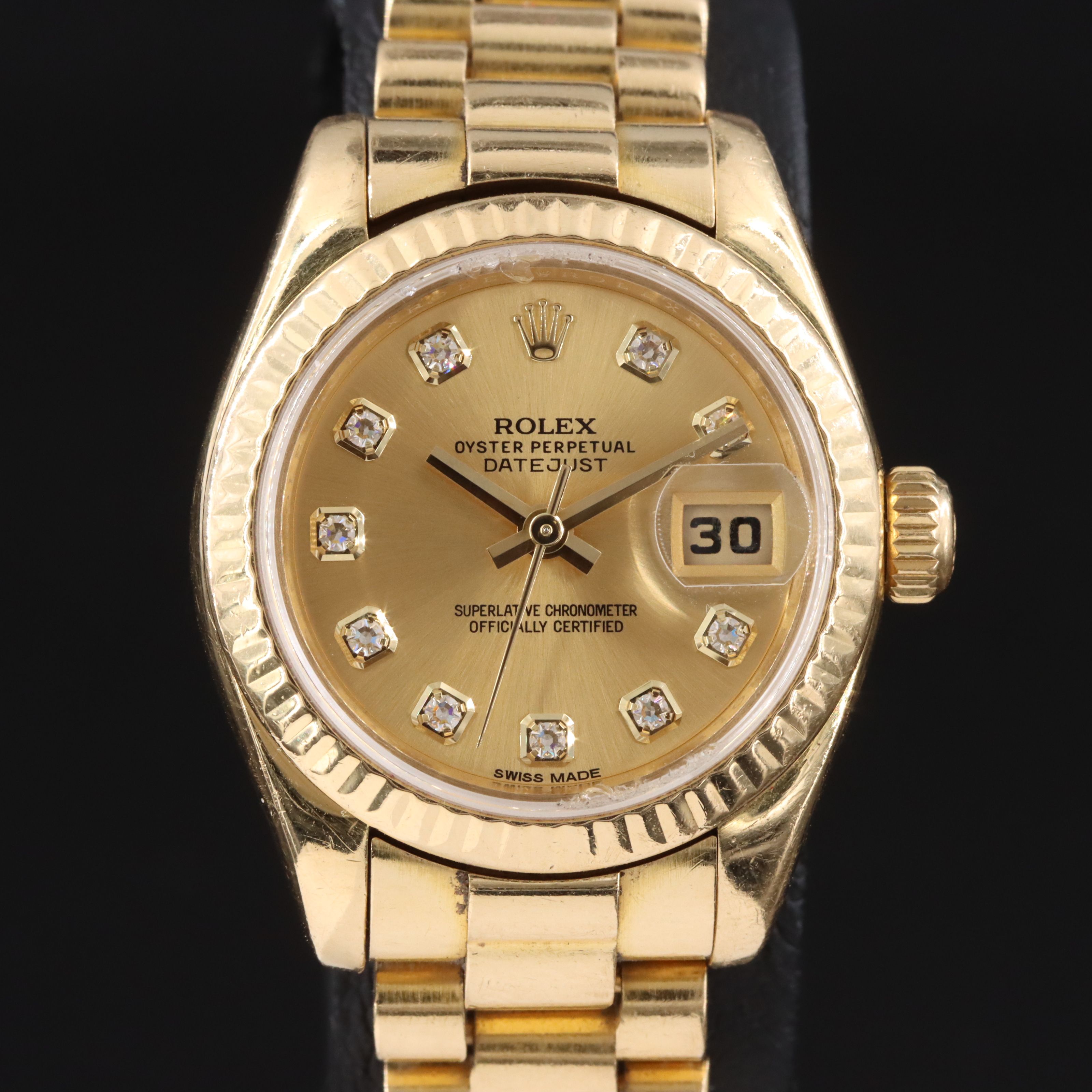 2007 Rolex Factory Diamond Dial 18K Datejust President Watch Ref. 179178
