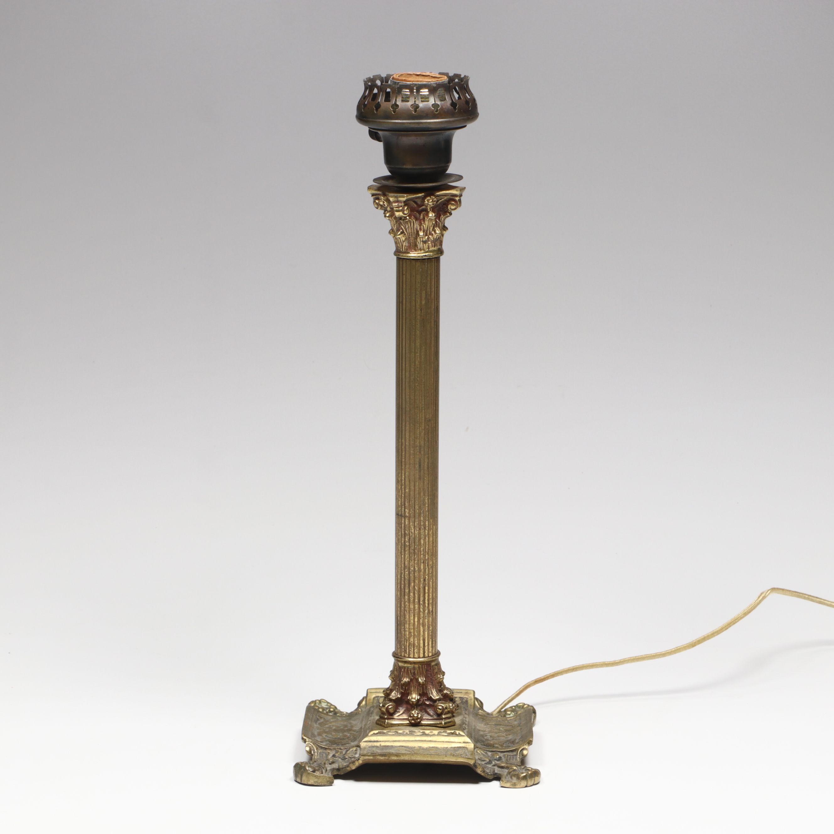 Corinthian Column Brass Table Lamp with Alabaster Glass Shade