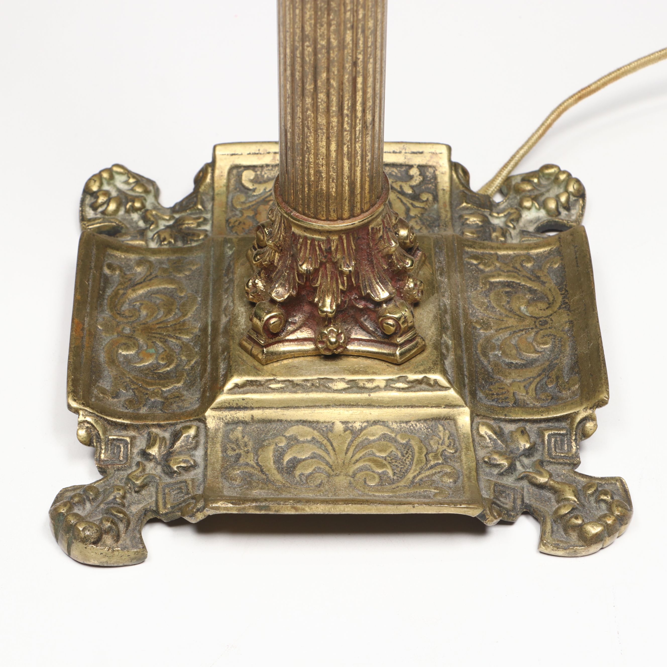 Corinthian Column Brass Table Lamp with Alabaster Glass Shade