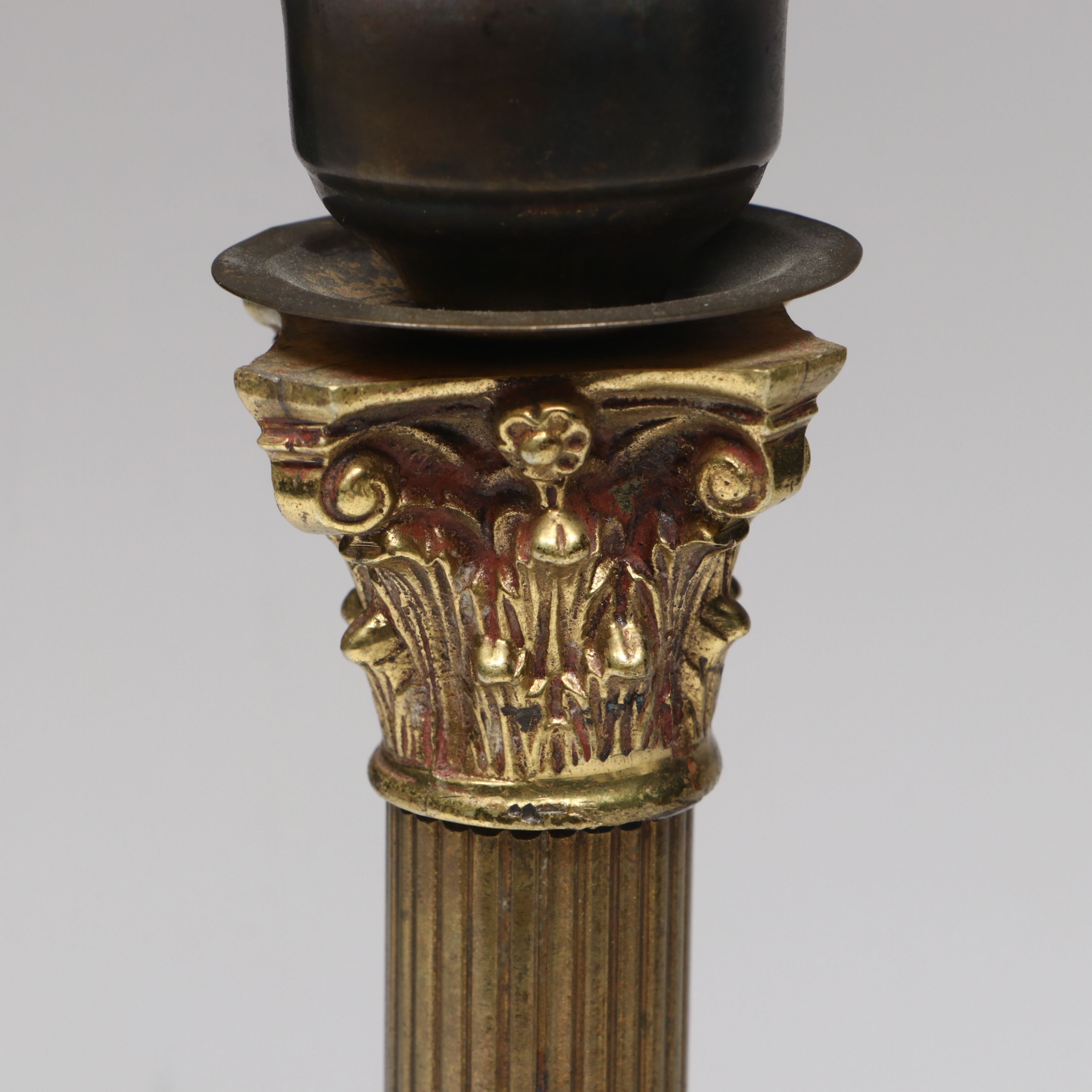 Corinthian Column Brass Table Lamp with Alabaster Glass Shade
