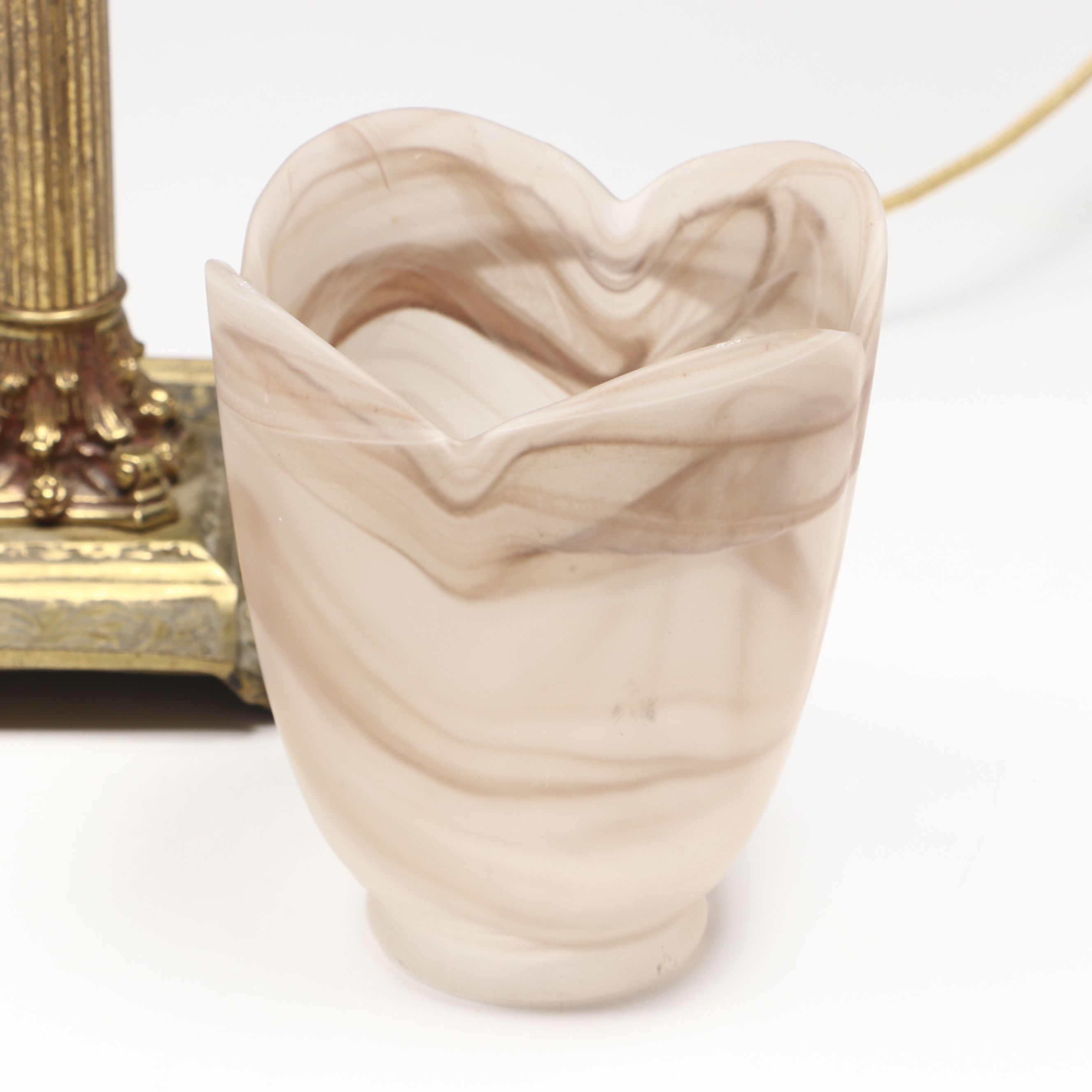 Corinthian Column Brass Table Lamp with Alabaster Glass Shade