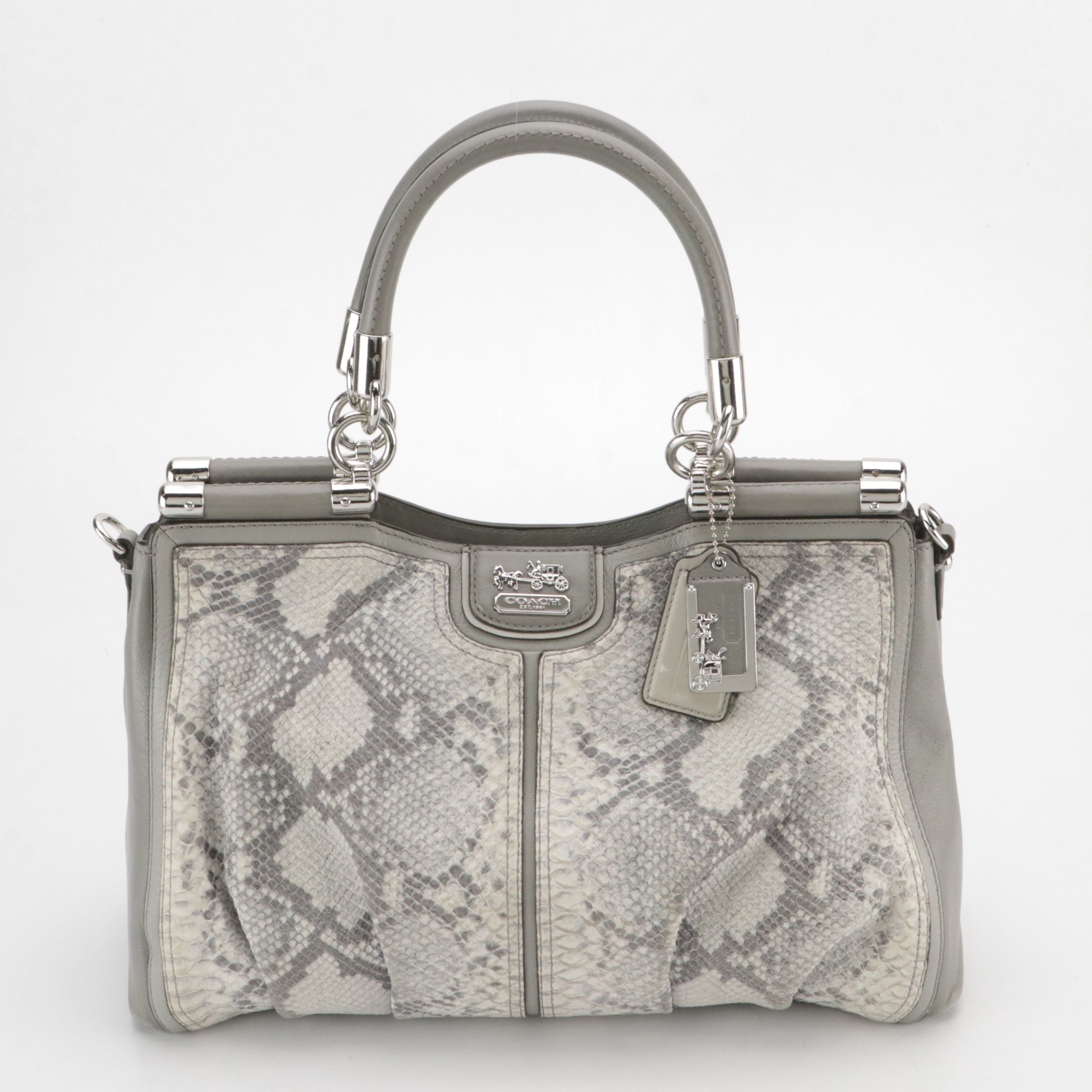 Coach Madison Pinnacle Caroline Two-Way Satchel in Snakeskin and Grey Leather