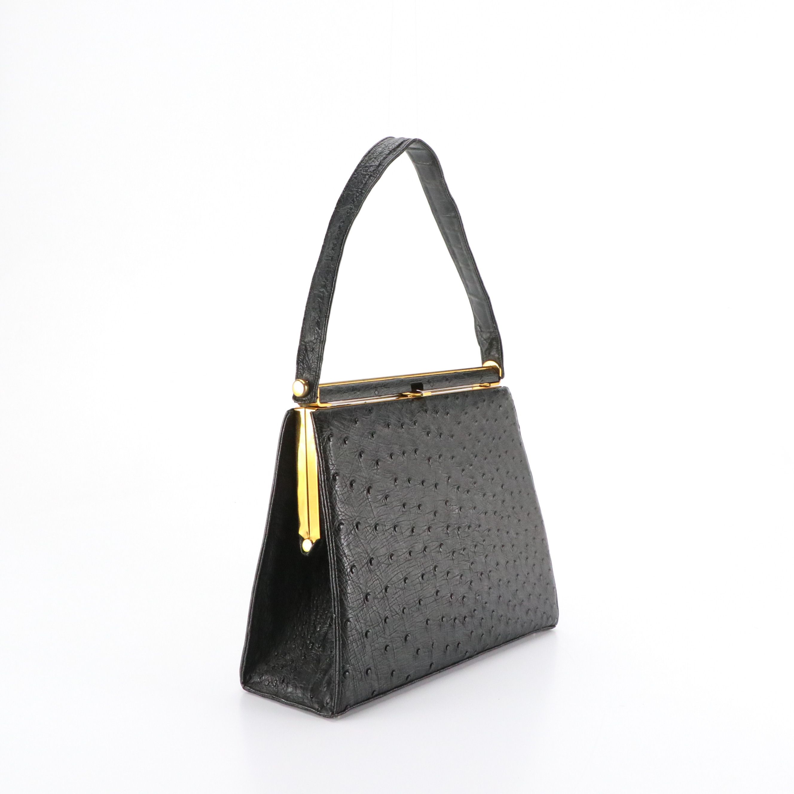 J. Miller Ostrich Skin Leather Handbag, Mid-20th Century