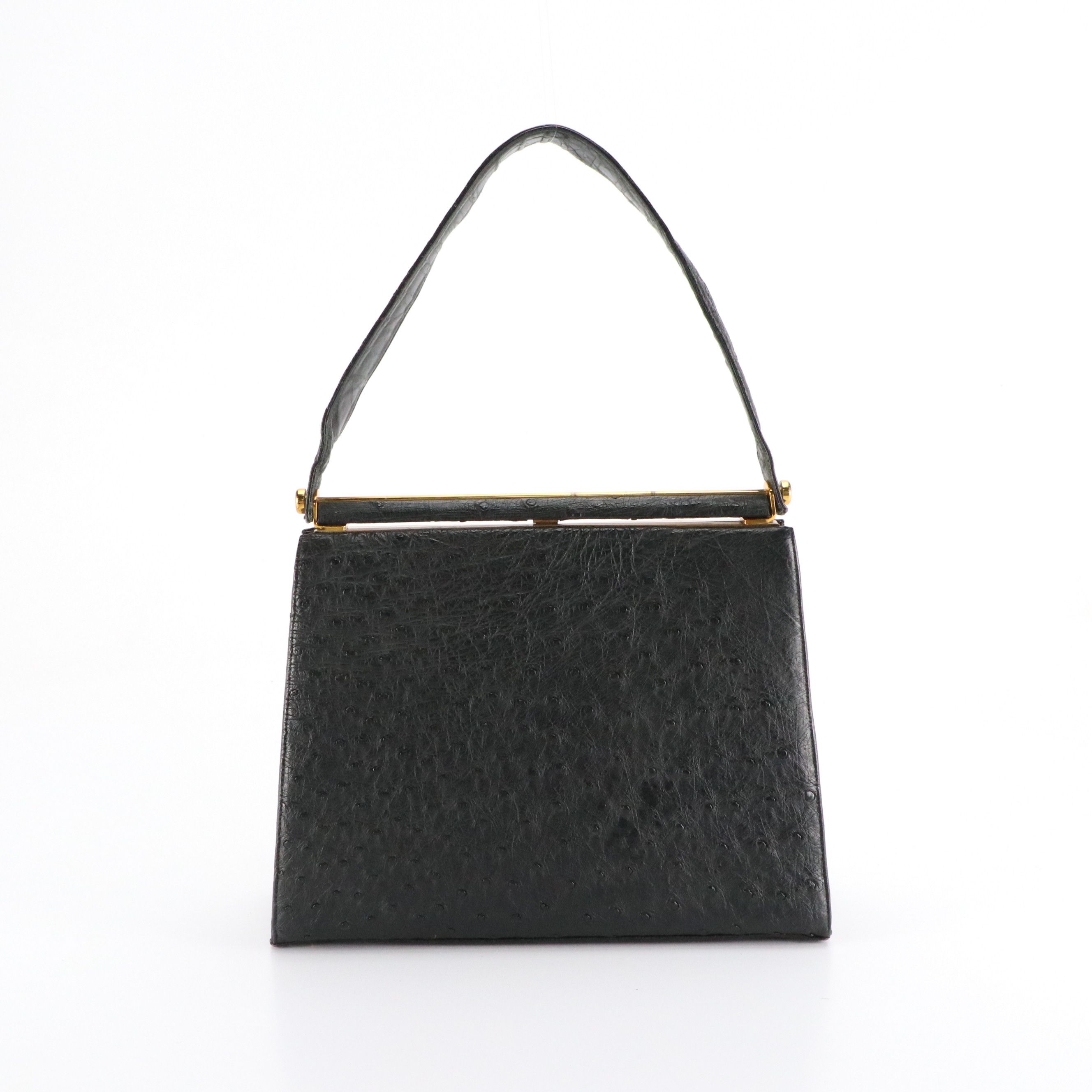 J. Miller Ostrich Skin Leather Handbag, Mid-20th Century