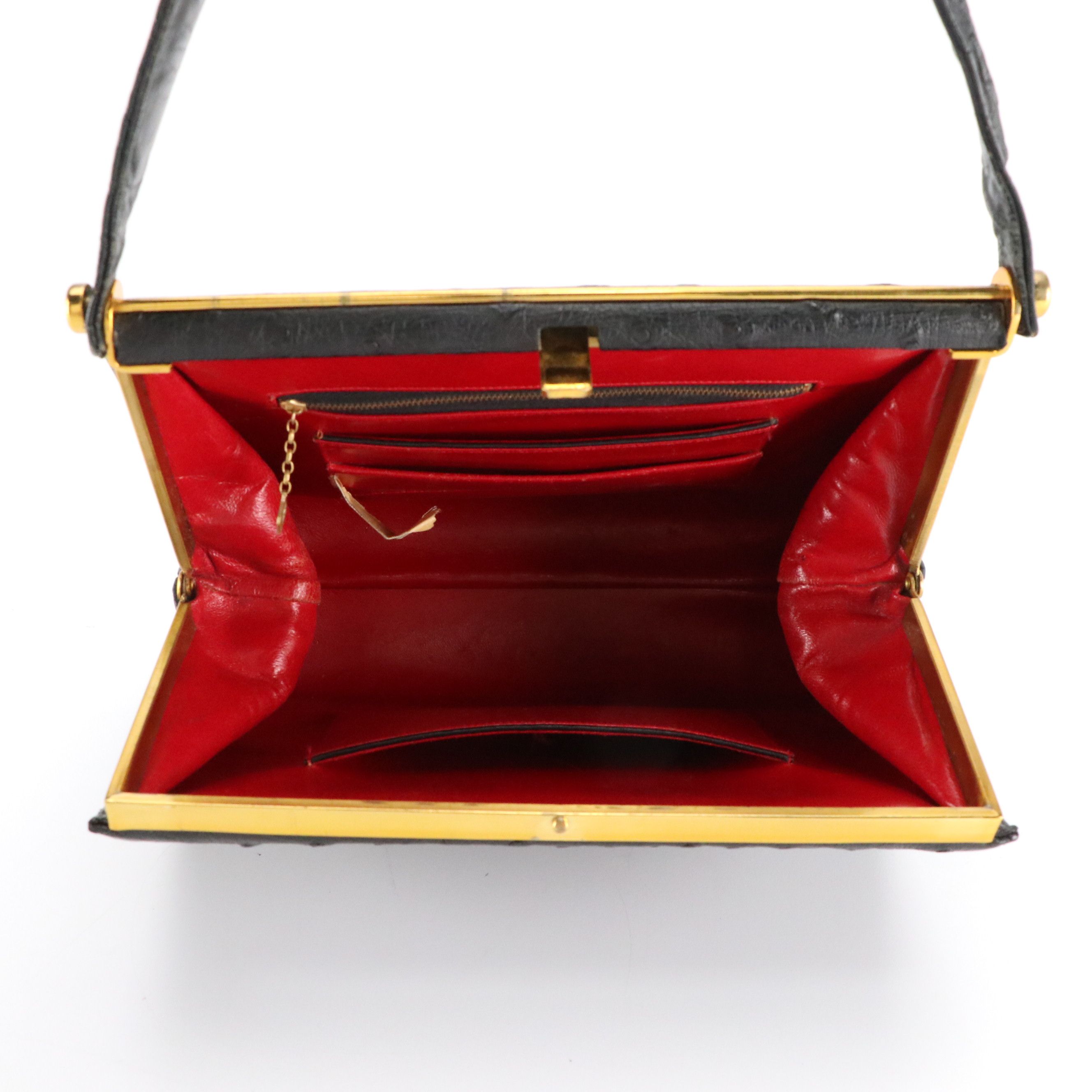 J. Miller Ostrich Skin Leather Handbag, Mid-20th Century