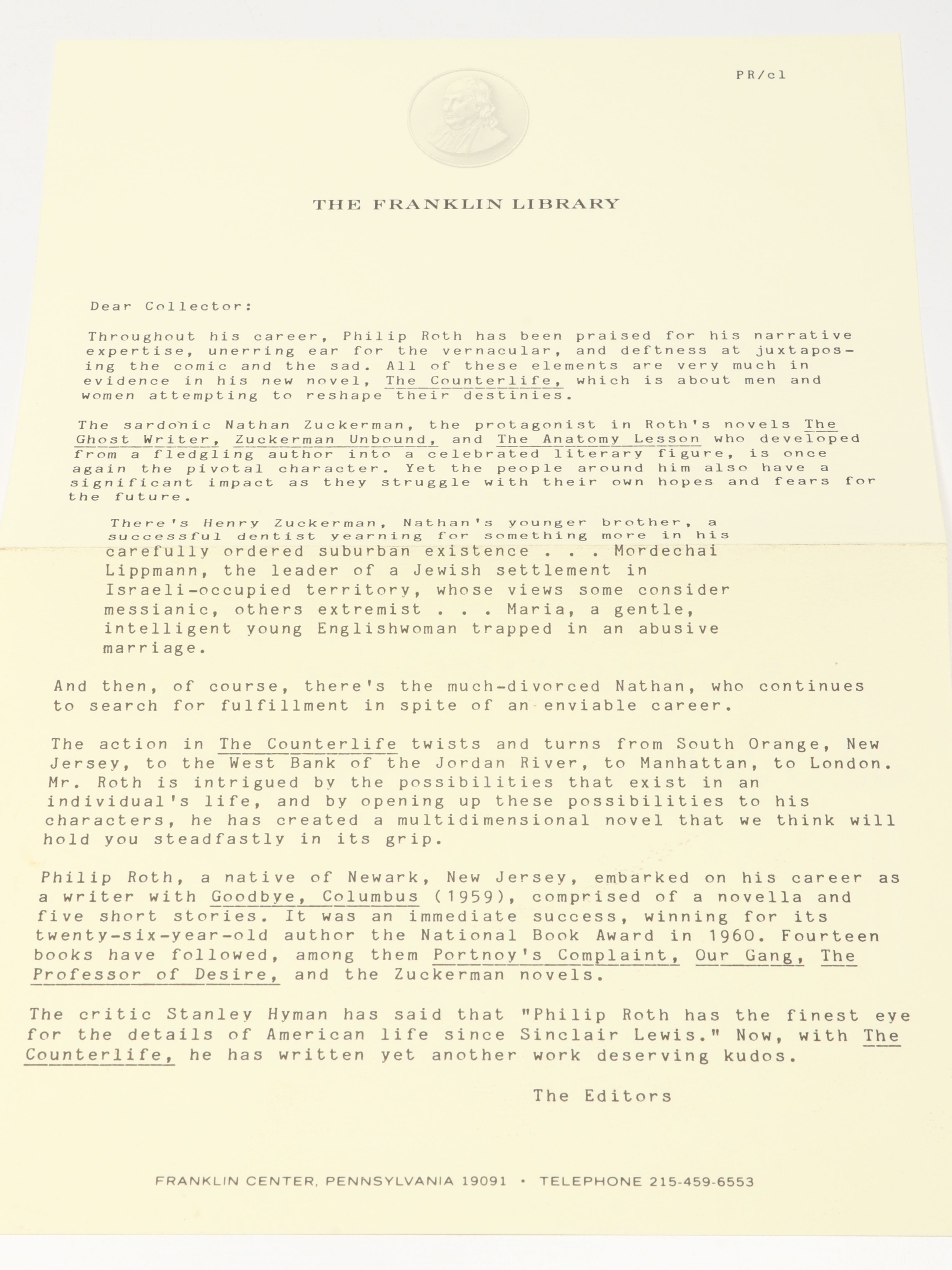 Signed First Edition "The Counterlife" by Philip Roth and More Books