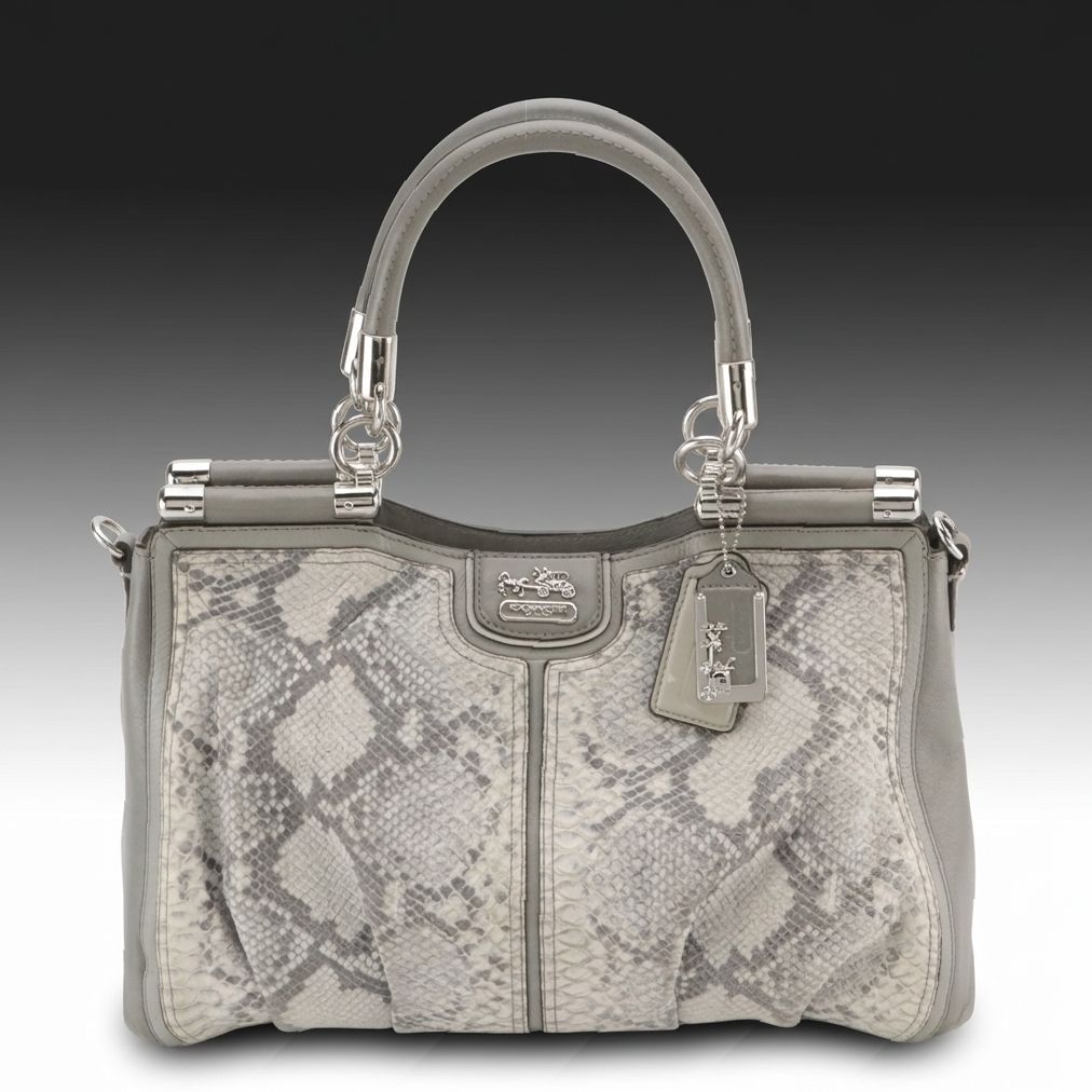 Coach Madison Pinnacle Caroline Two-Way Satchel in Snakeskin and Grey Leather