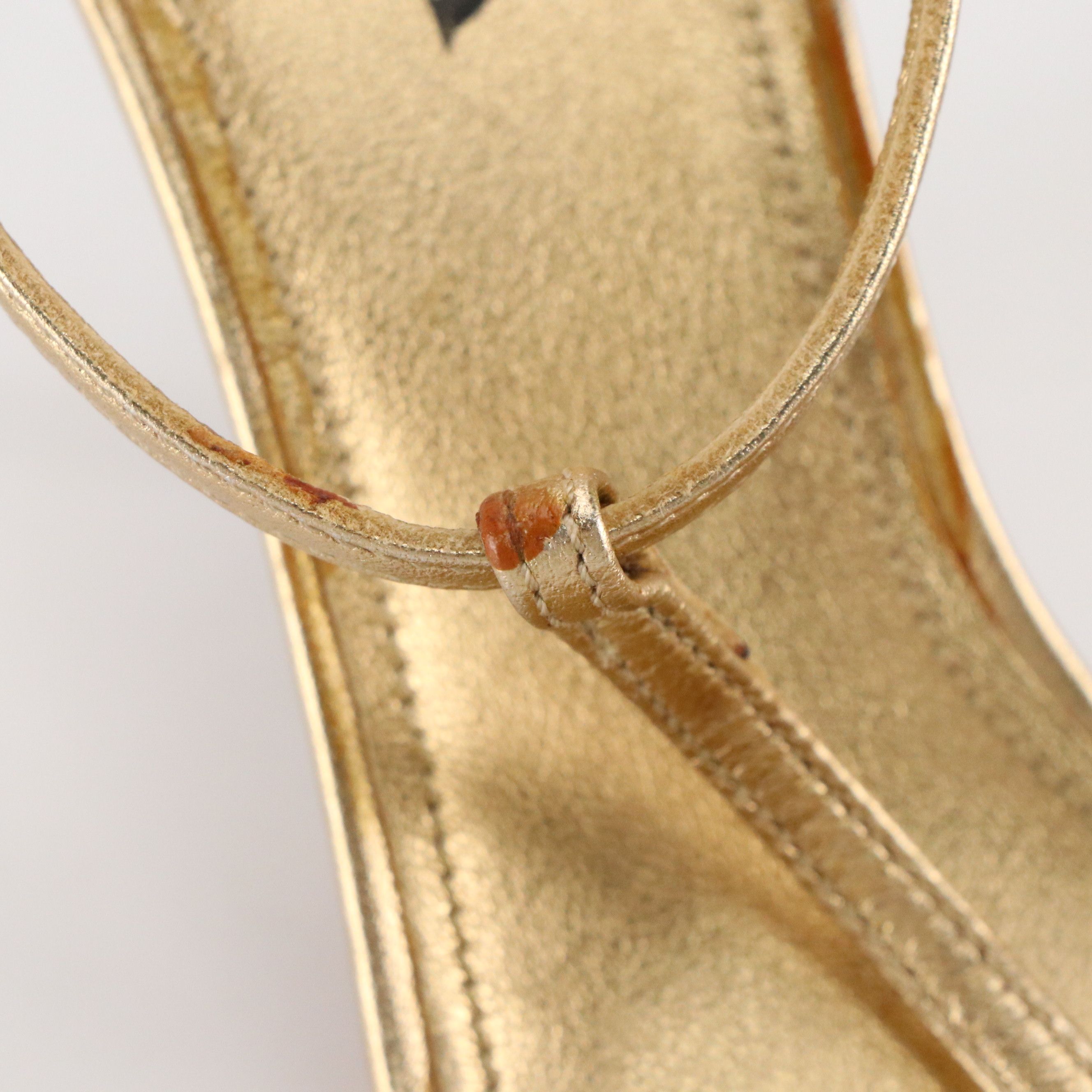 Prada Strappy Bead Embellished High Heel Sandals in Metallic Gold Leather