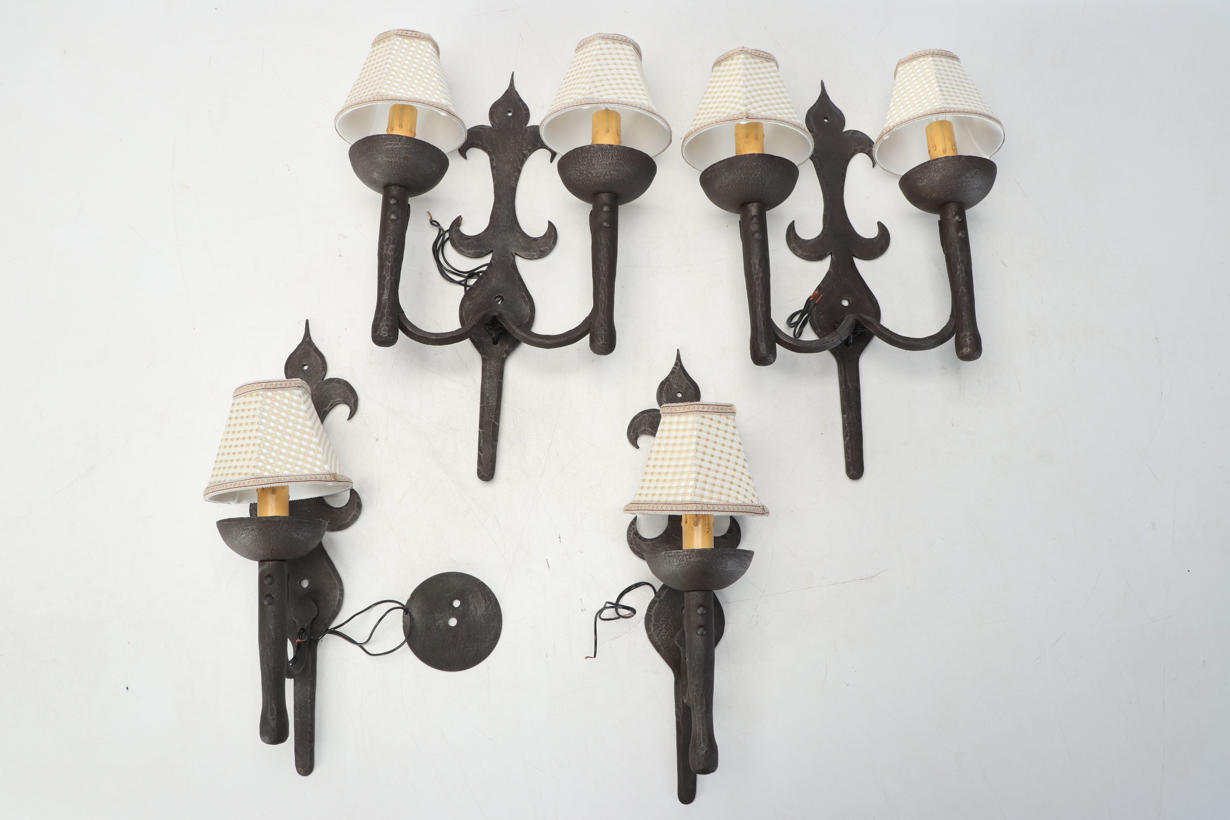 Spanish Revival Style Metal Wall Sconces with Clip on Shades