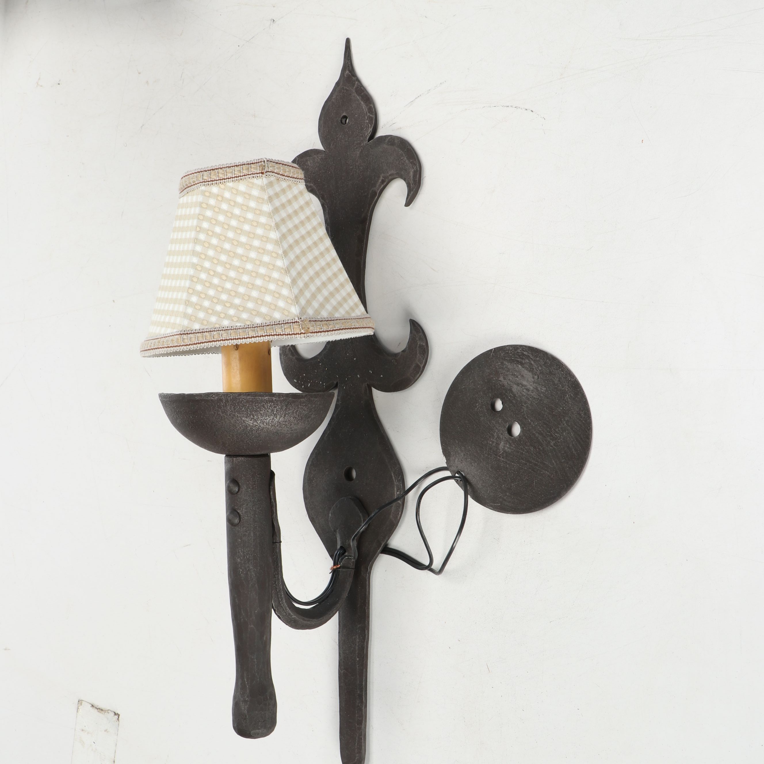 Spanish Revival Style Metal Wall Sconces with Clip on Shades