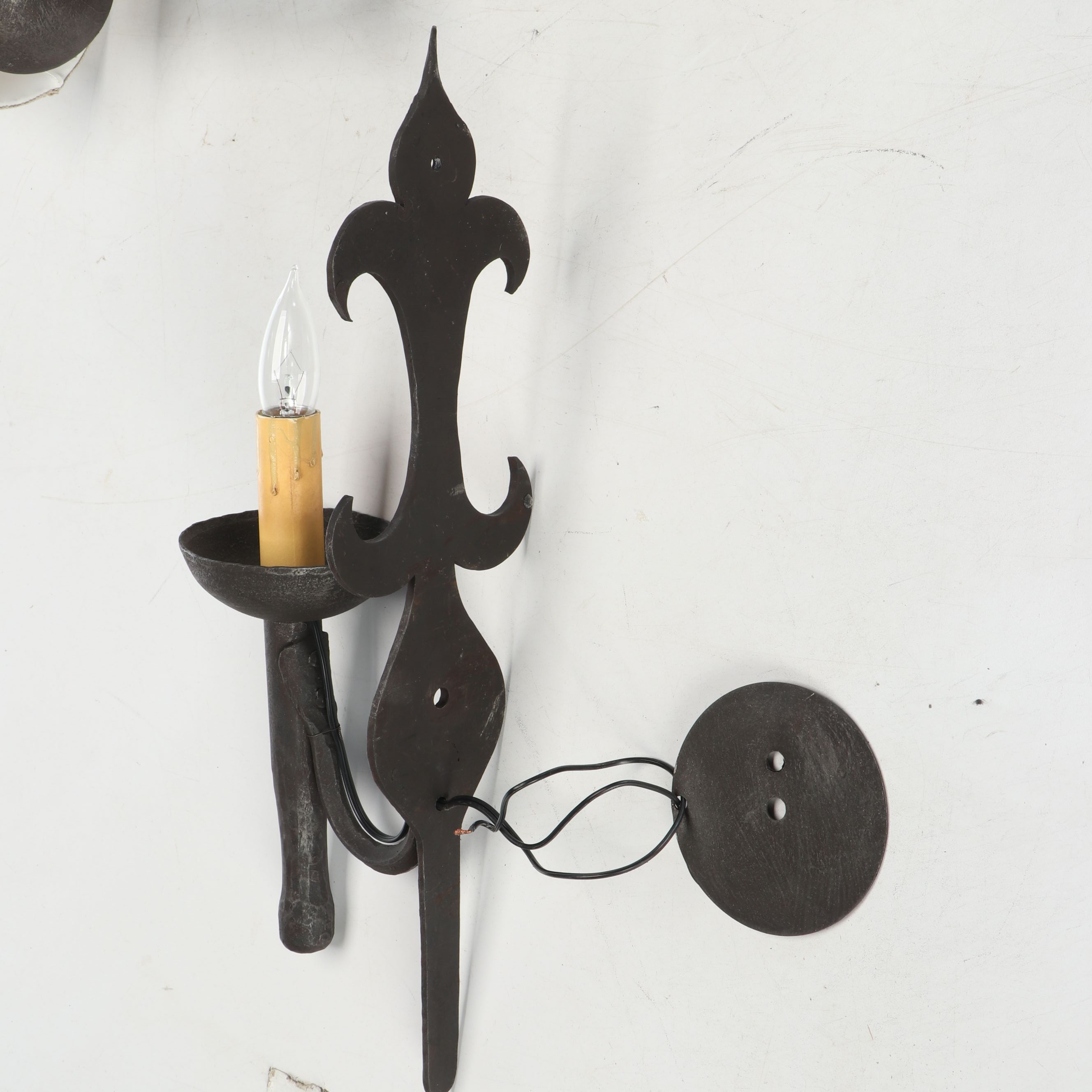 Spanish Revival Style Metal Wall Sconces with Clip on Shades