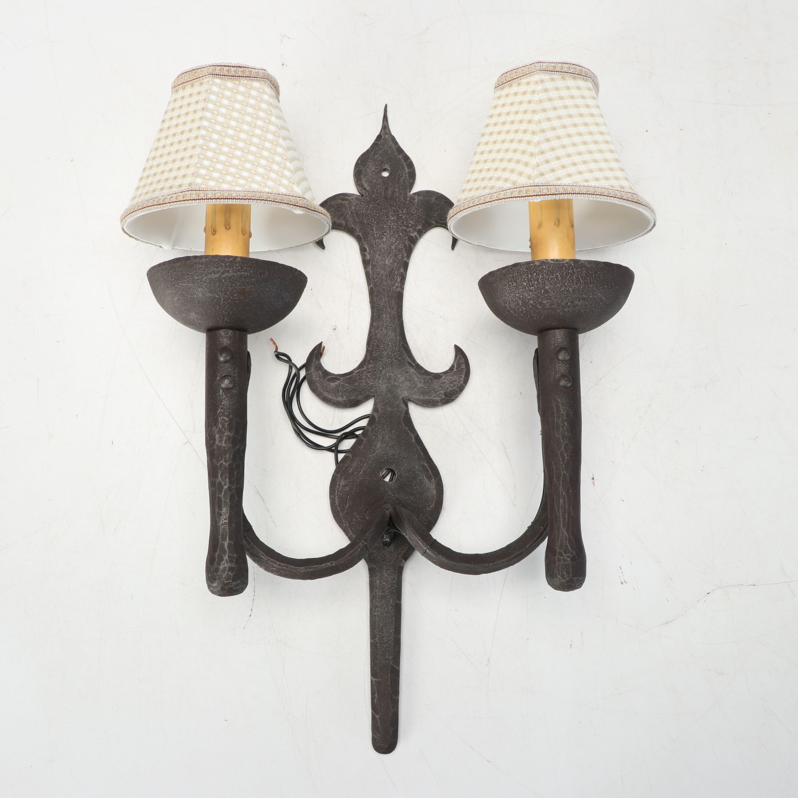 Spanish Revival Style Metal Wall Sconces with Clip on Shades