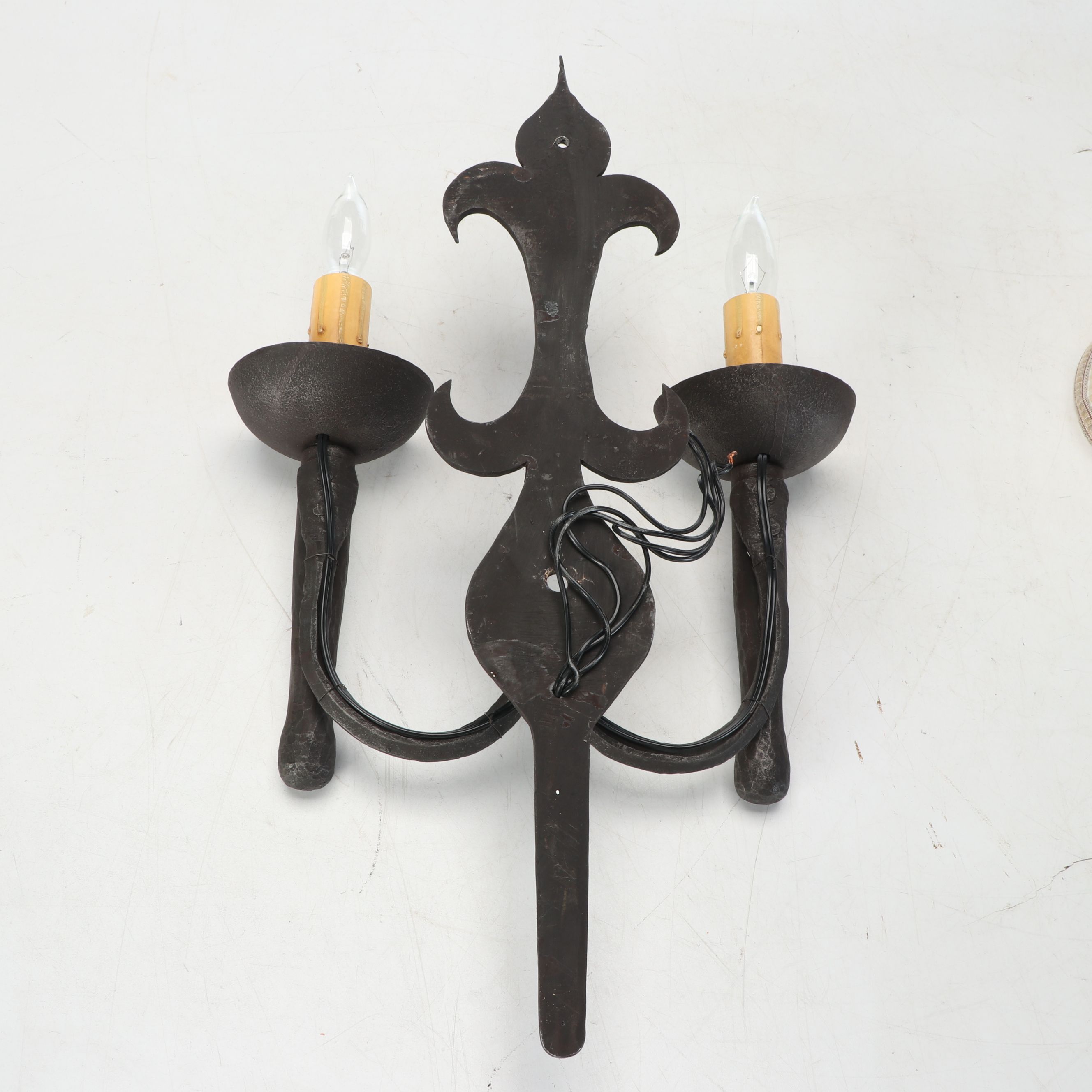 Spanish Revival Style Metal Wall Sconces with Clip on Shades