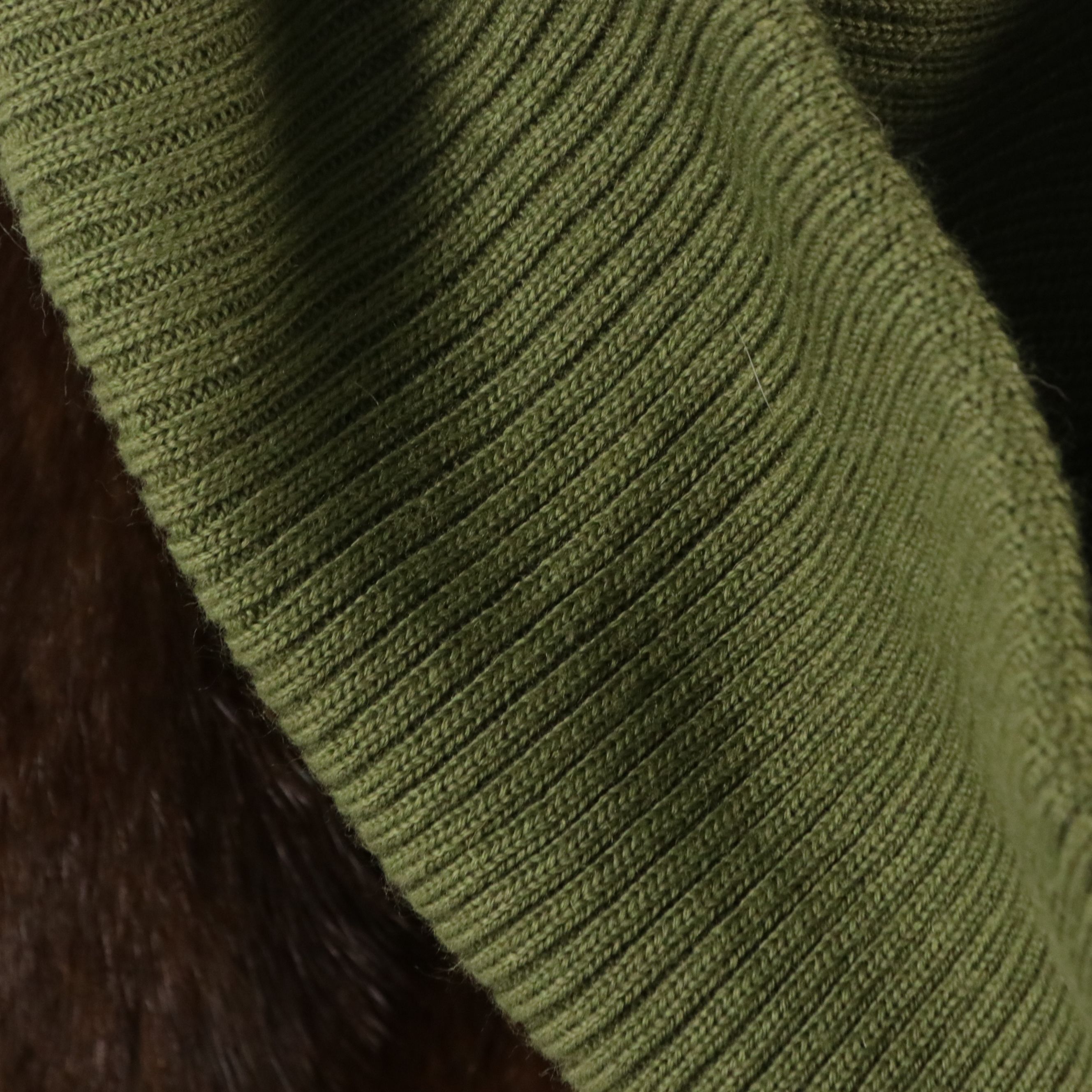 Fur Star Avocado Green Knit and Brown Mink Fur Hooded Jacket