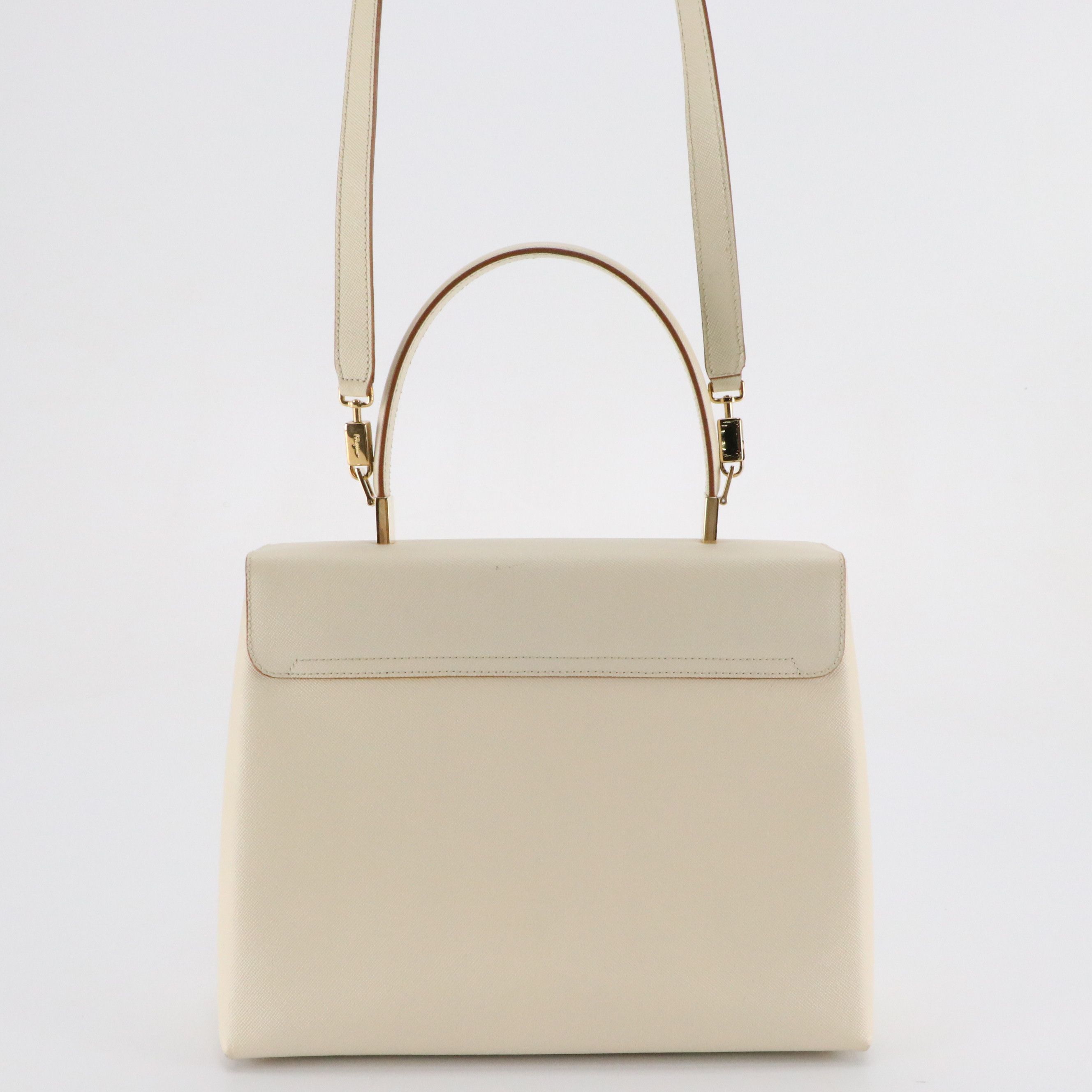 Salvatore Ferragamo Gancini Top Handle Two-Way Bag in White Saffiano Leather