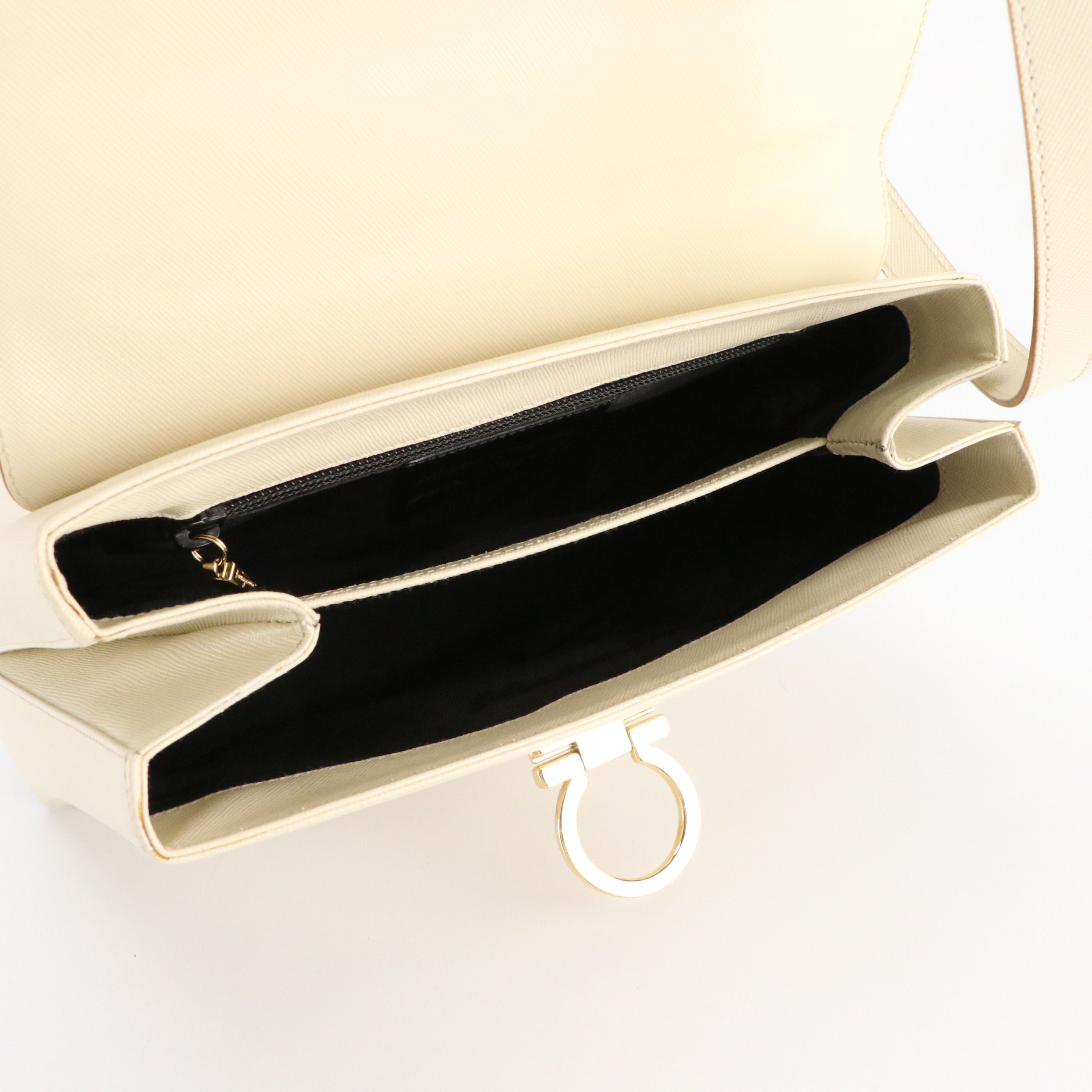 Salvatore Ferragamo Gancini Top Handle Two-Way Bag in White Saffiano Leather