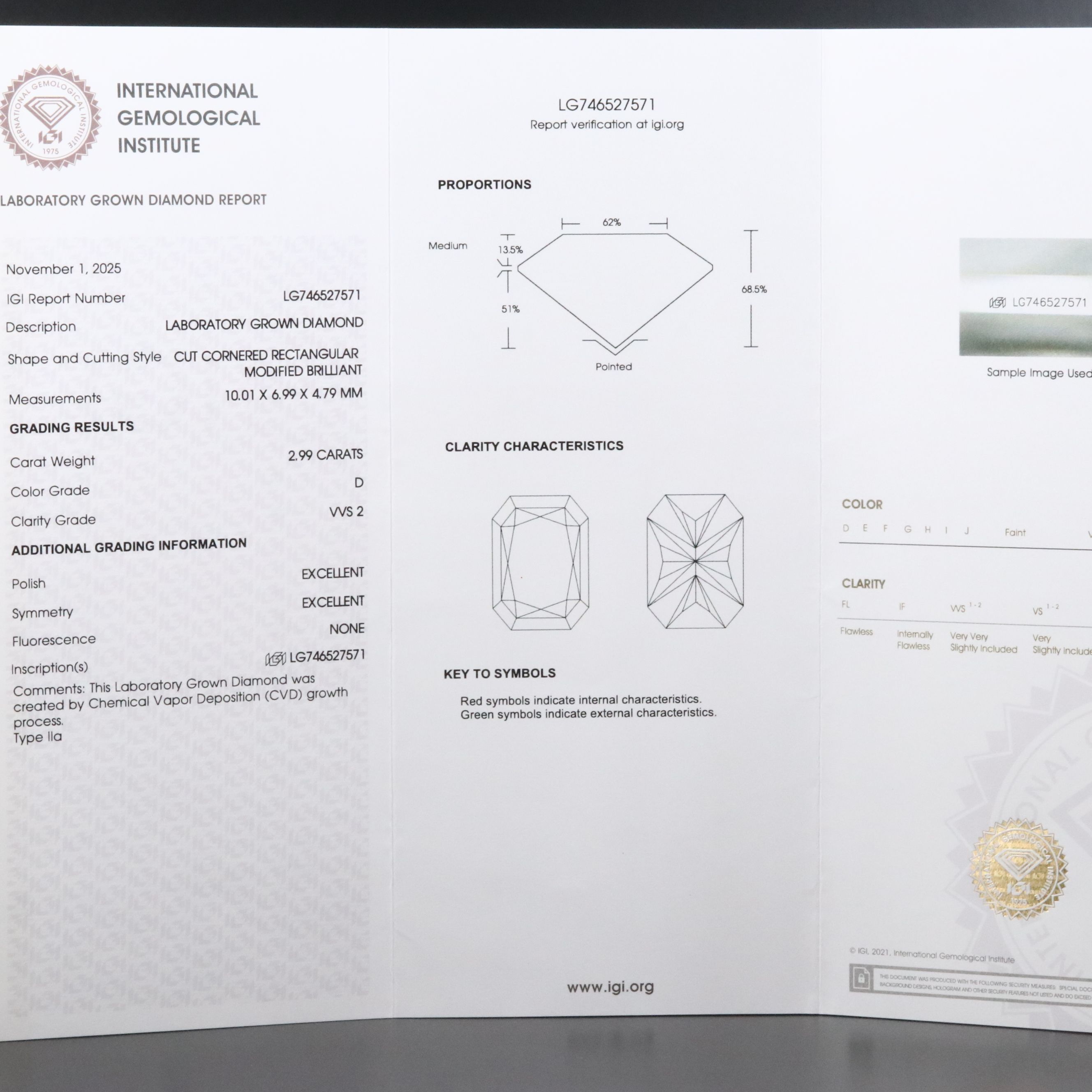 18K 2.99 CT Lab Grown Diamond Solitaire Ring with IGI Report