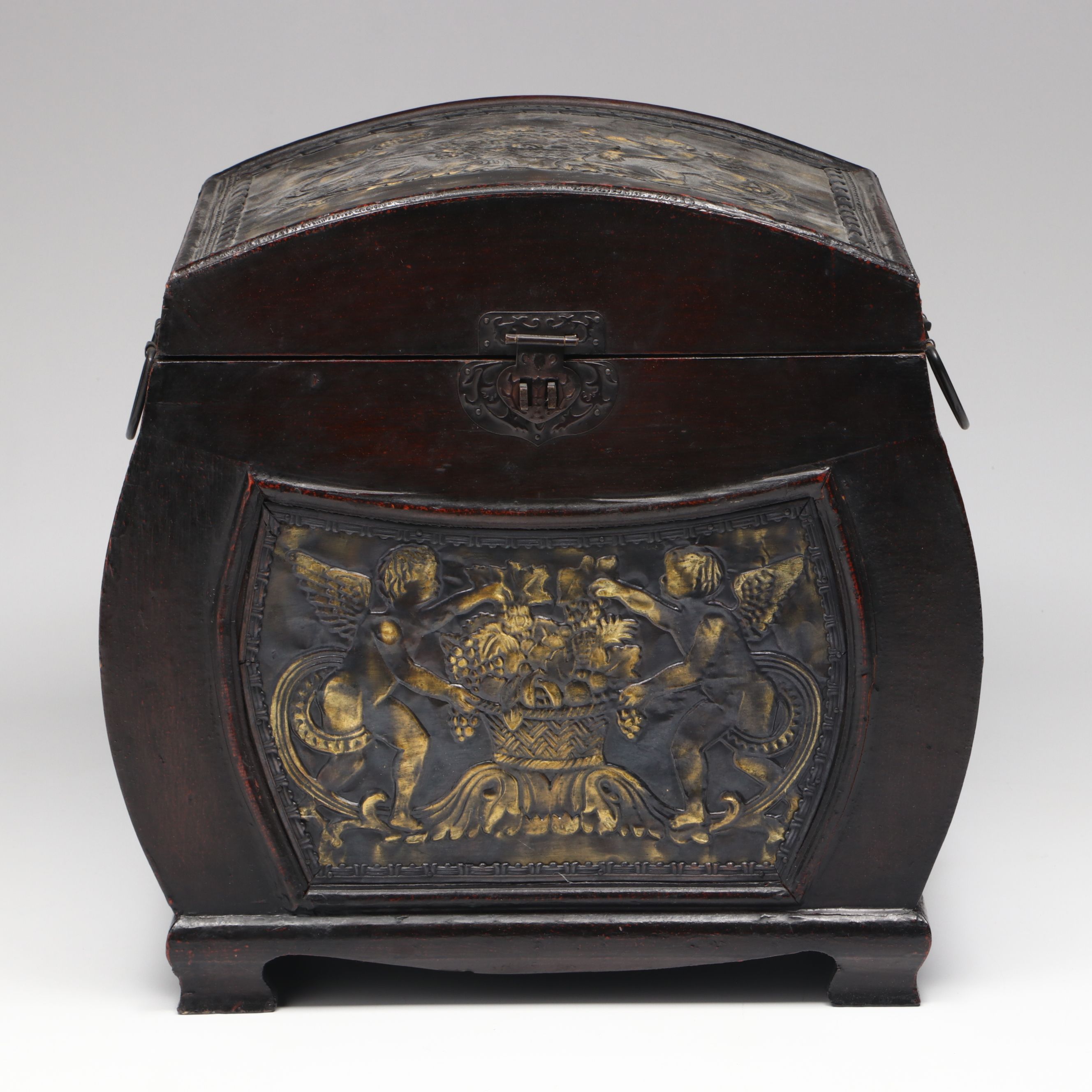 Chinese Style Wood and Embossed Metal Domed Box