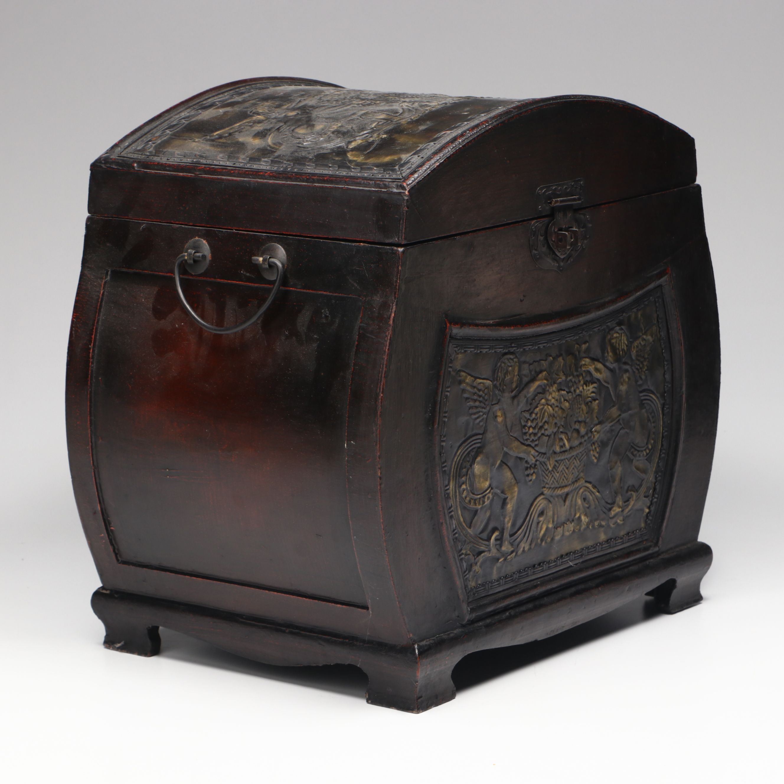 Chinese Style Wood and Embossed Metal Domed Box