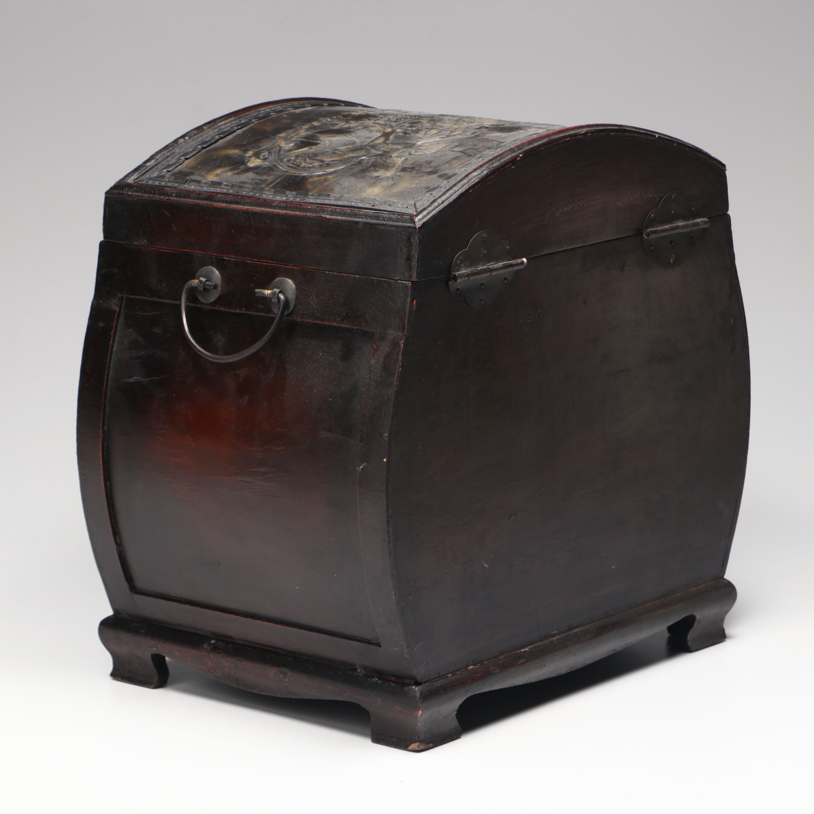 Chinese Style Wood and Embossed Metal Domed Box