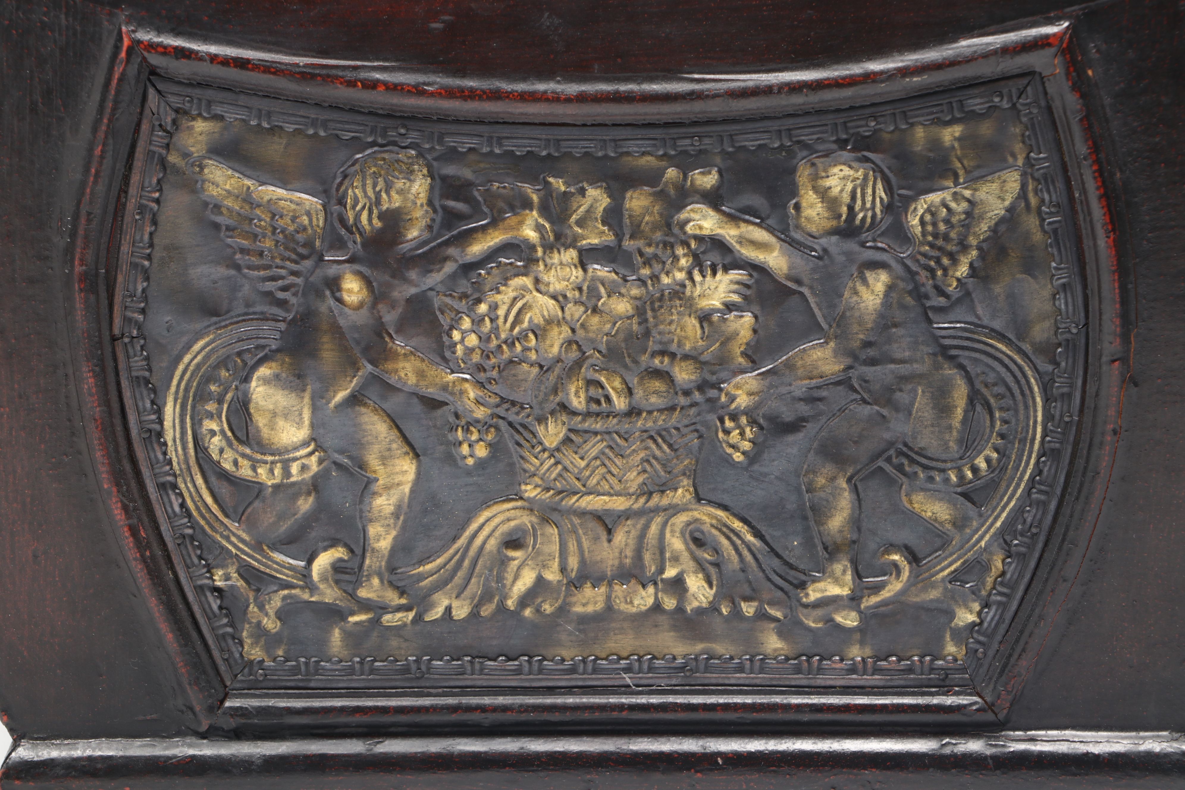 Chinese Style Wood and Embossed Metal Domed Box