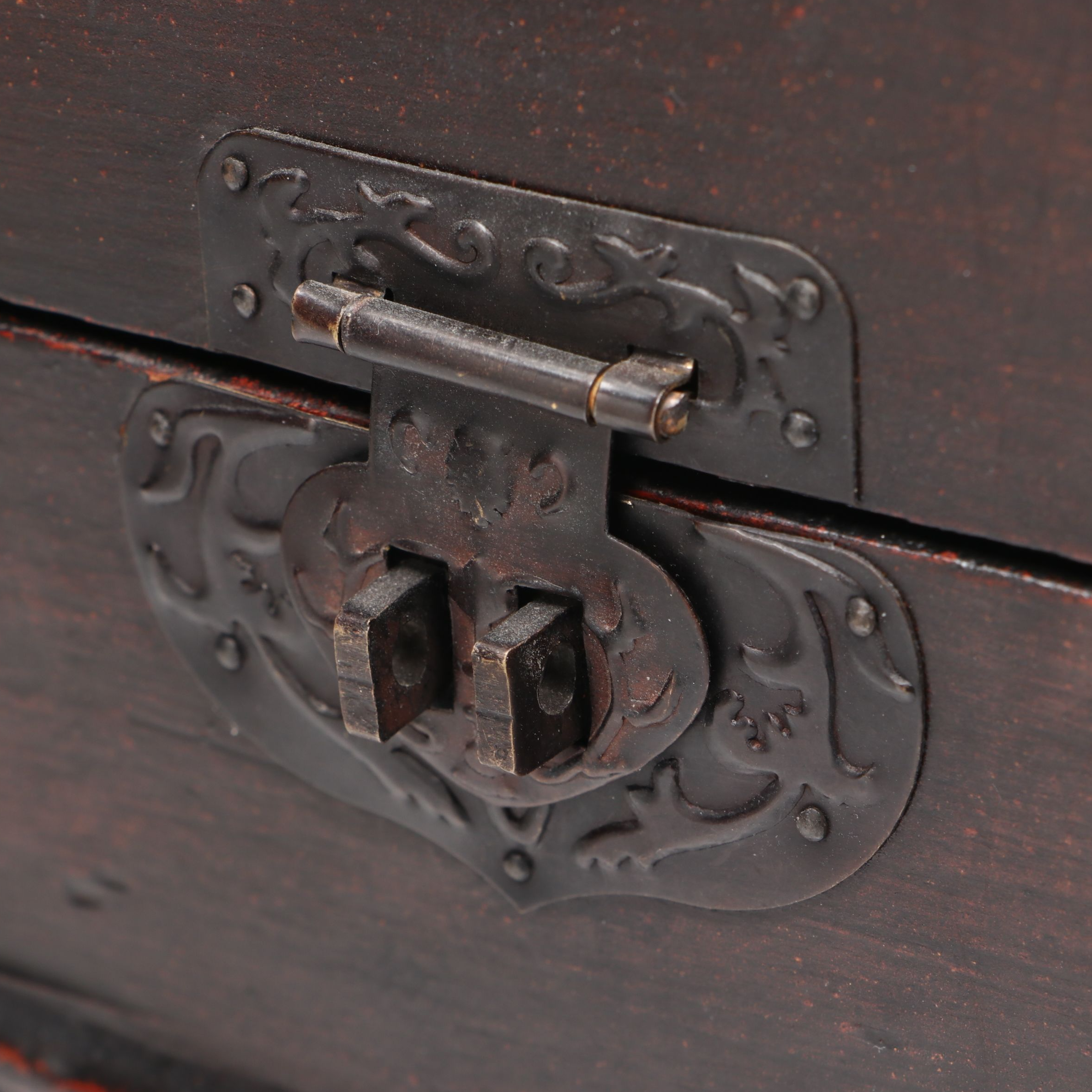 Chinese Style Wood and Embossed Metal Domed Box