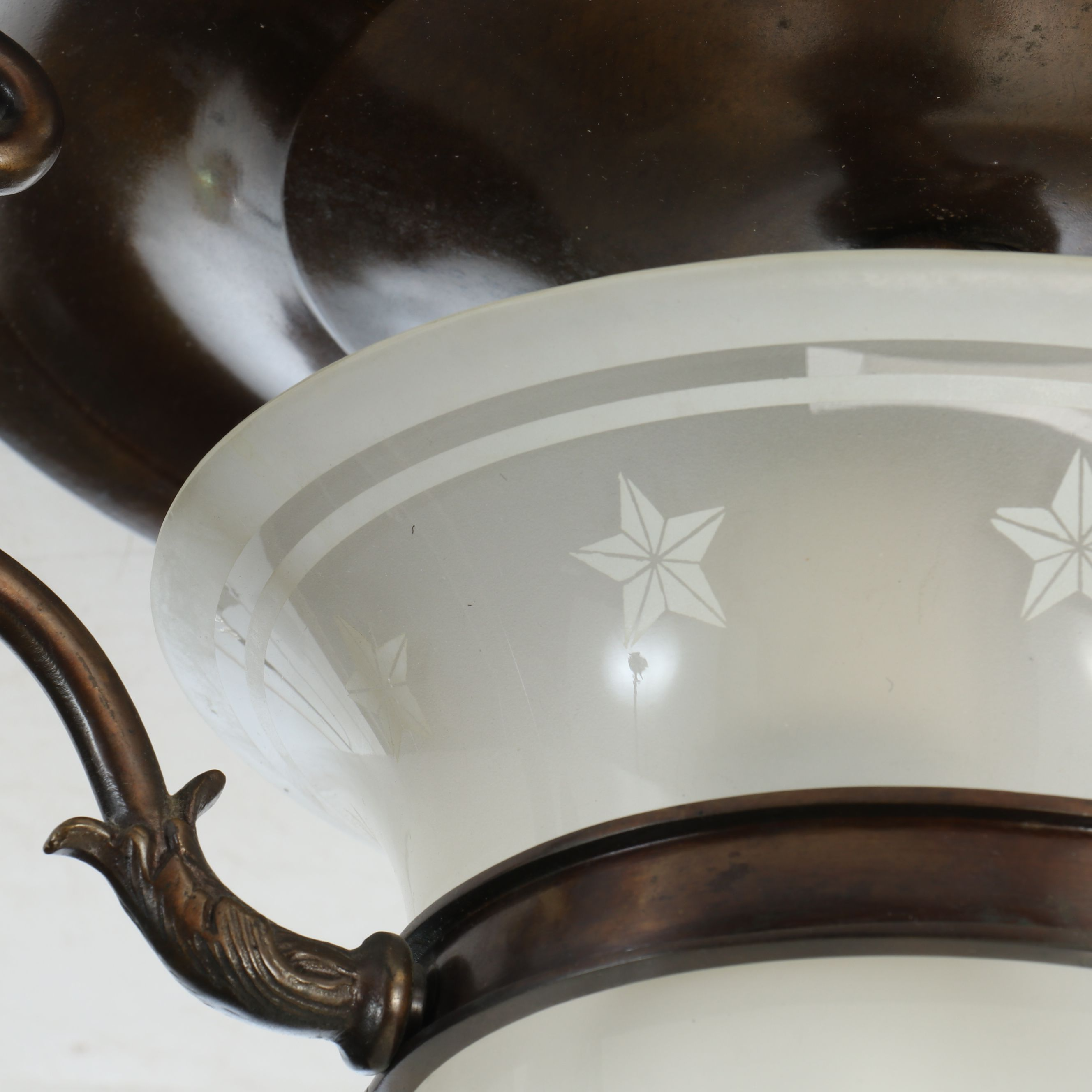 Federal Theme Etched Satin Glass Semi-Mount Ceiling Pendant Light