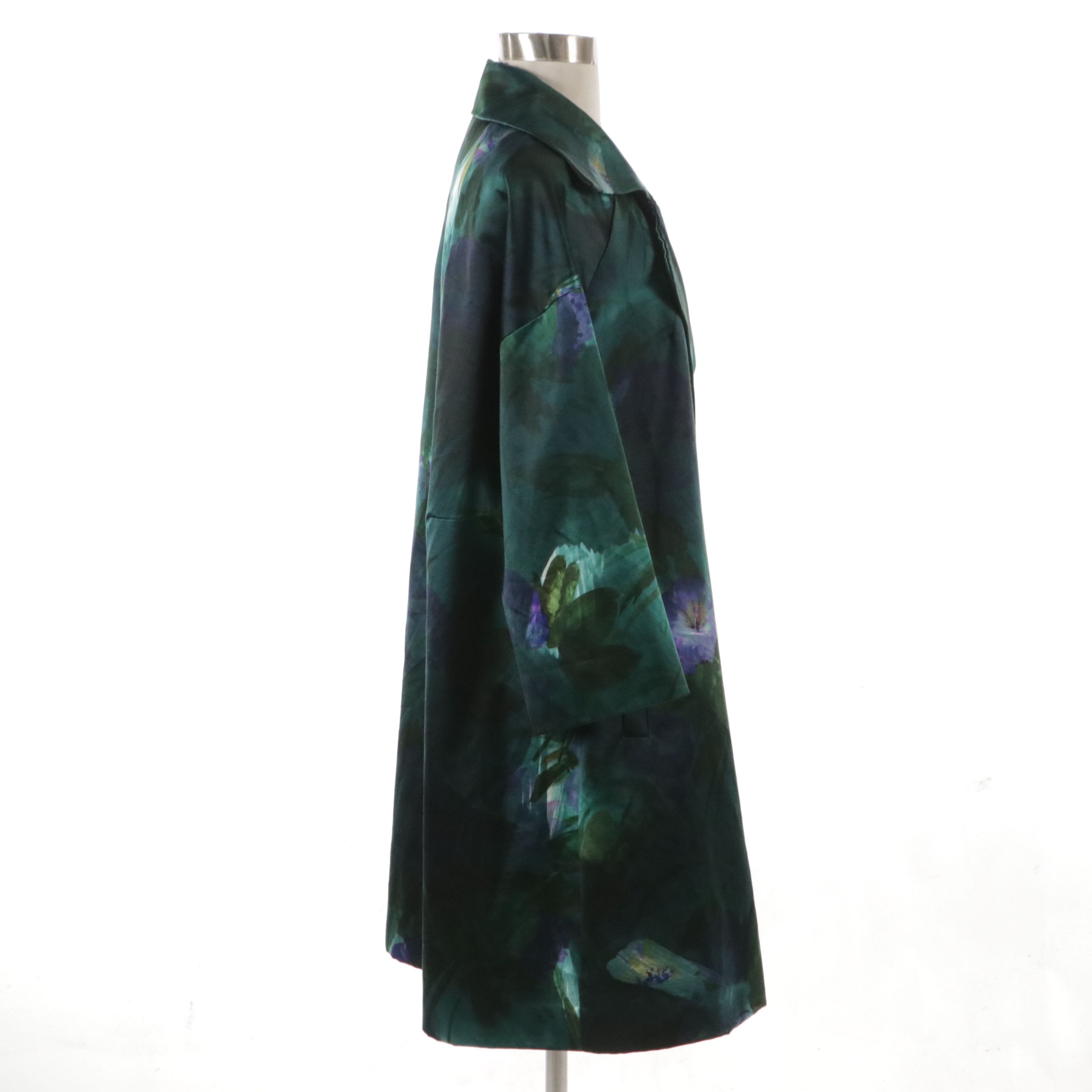 Dries van Noten Multicolor Floral Print Cotton and Silk Satin Notched Lapel Coat