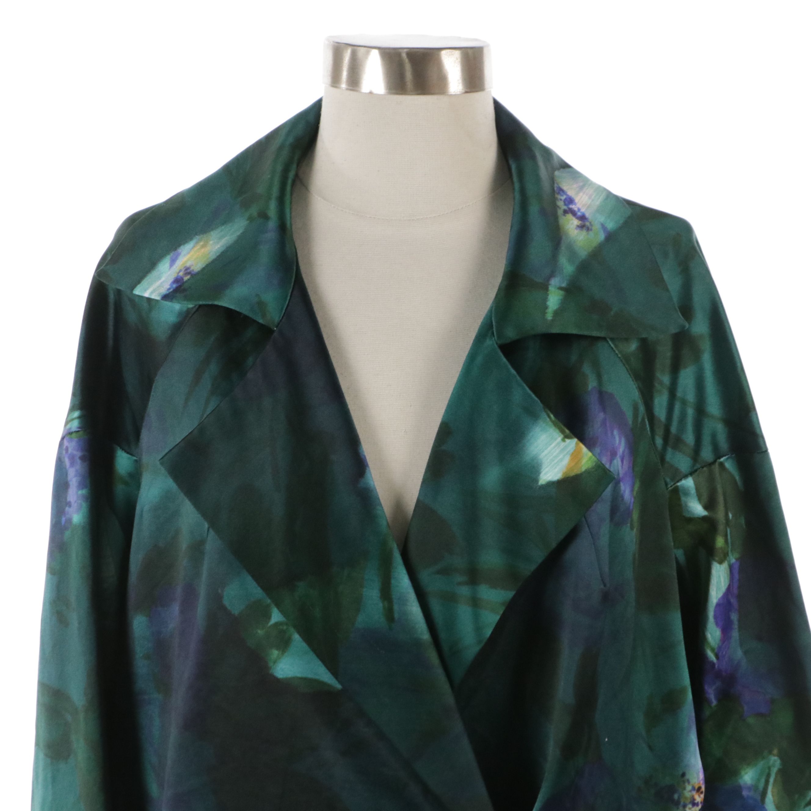 Dries van Noten Multicolor Floral Print Cotton and Silk Satin Notched Lapel Coat