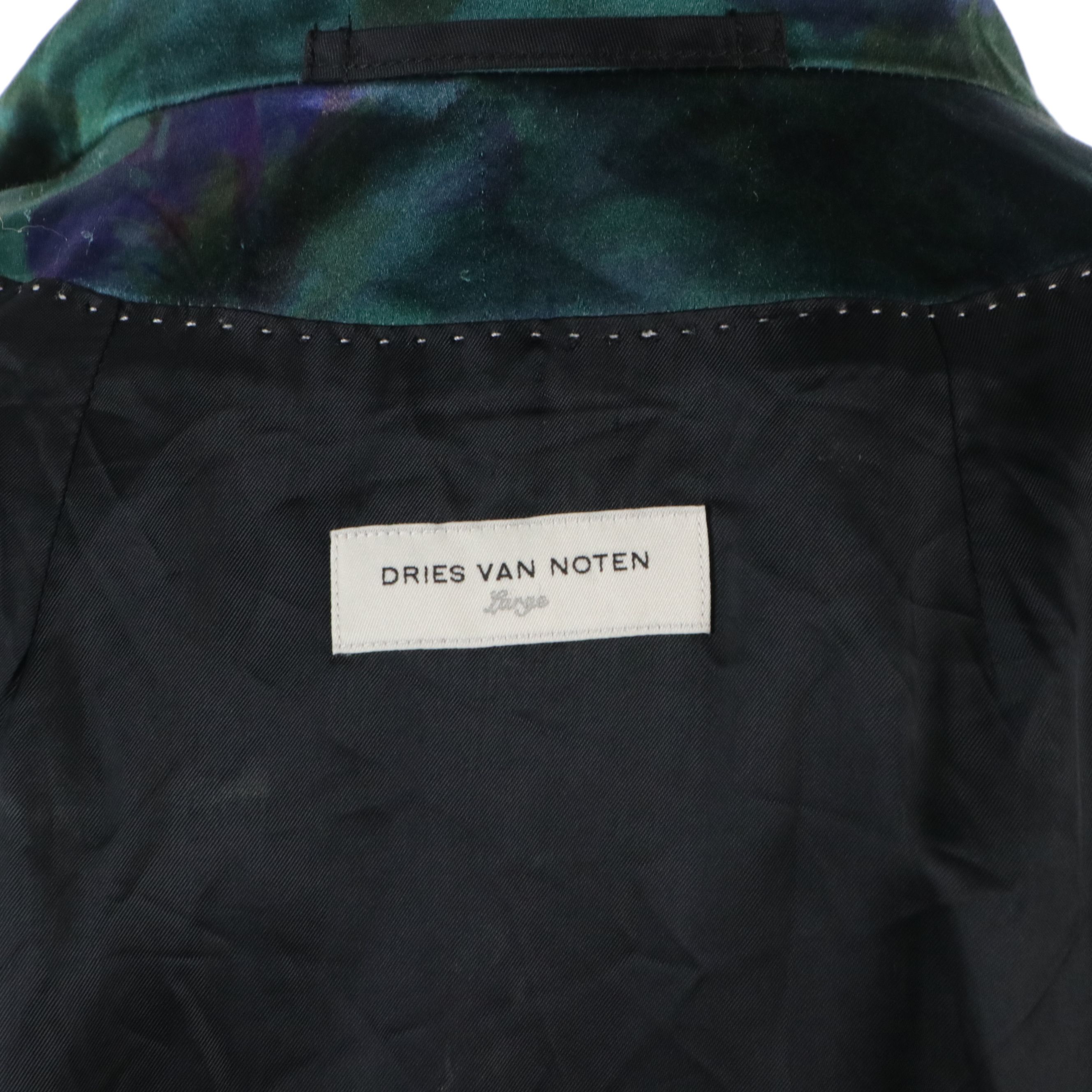 Dries van Noten Multicolor Floral Print Cotton and Silk Satin Notched Lapel Coat