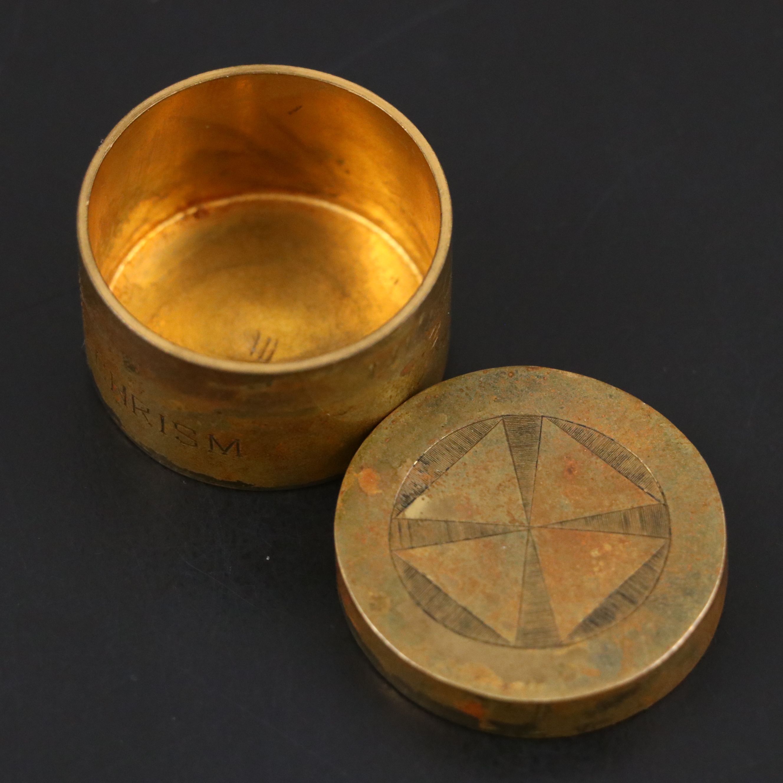 Gorham Sterling Silver Communion Chalice and Paten with Brass Finish Chrismatory