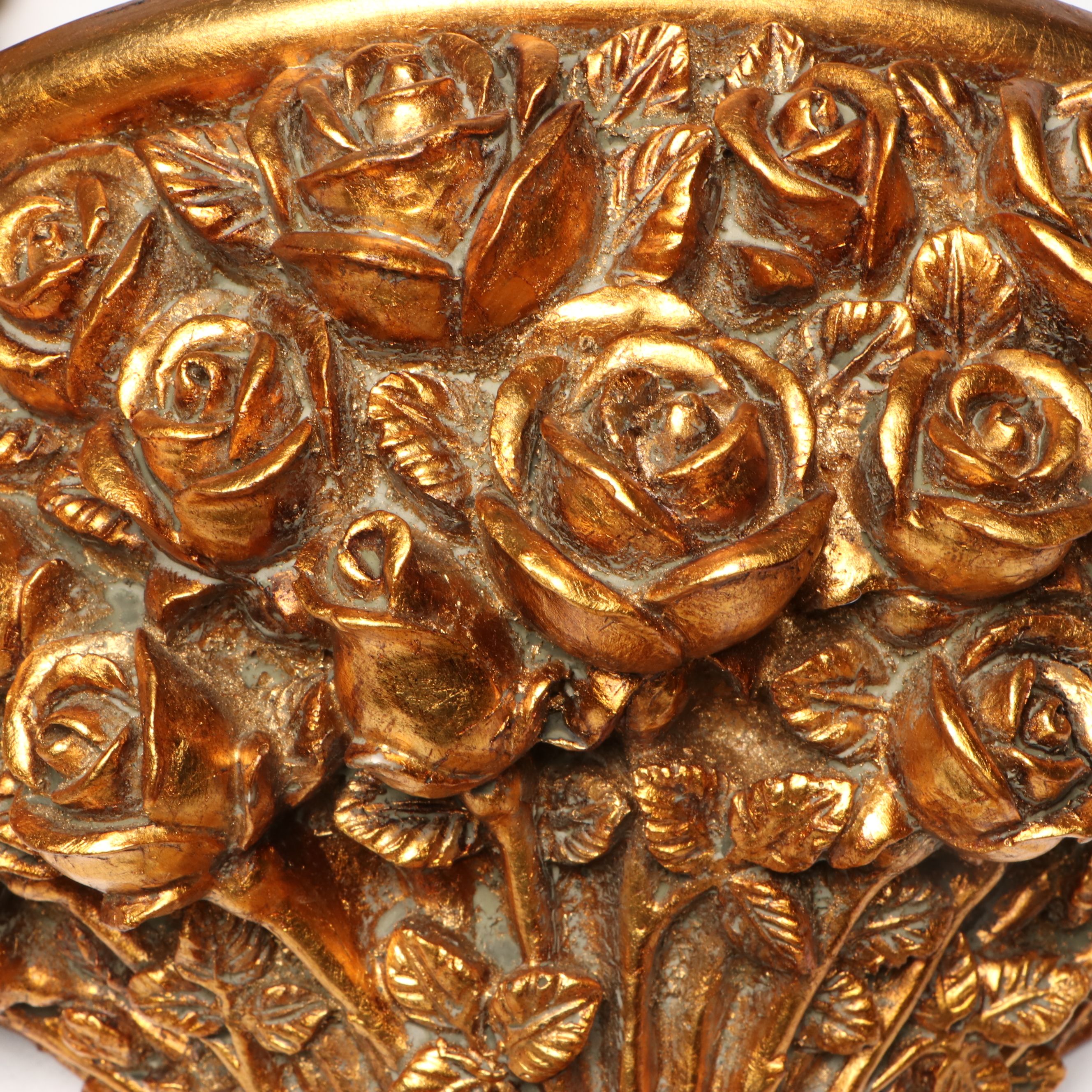 Pair of English Italian Style Gilt Rose Bouquet Wall Corbels