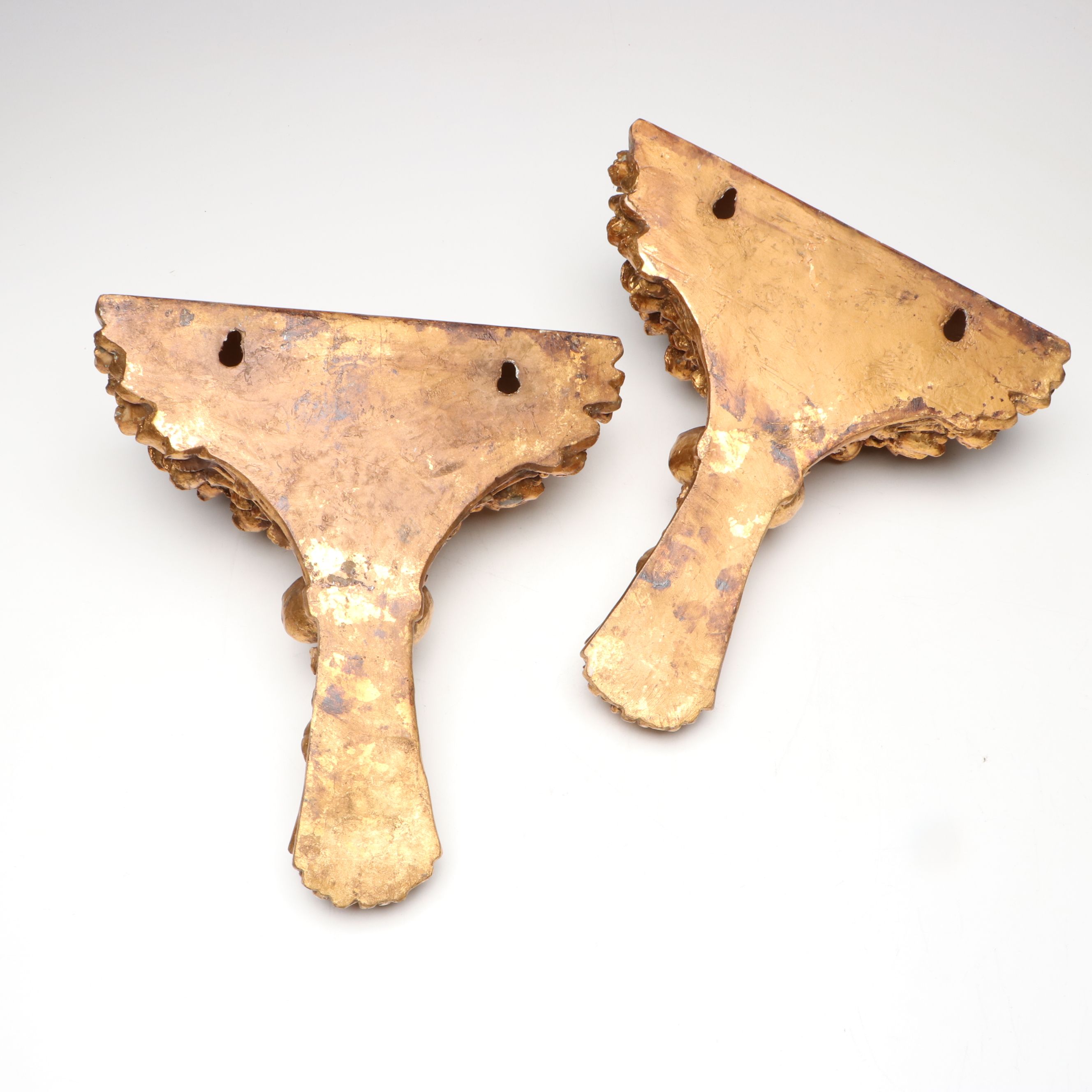 Pair of English Italian Style Gilt Rose Bouquet Wall Corbels